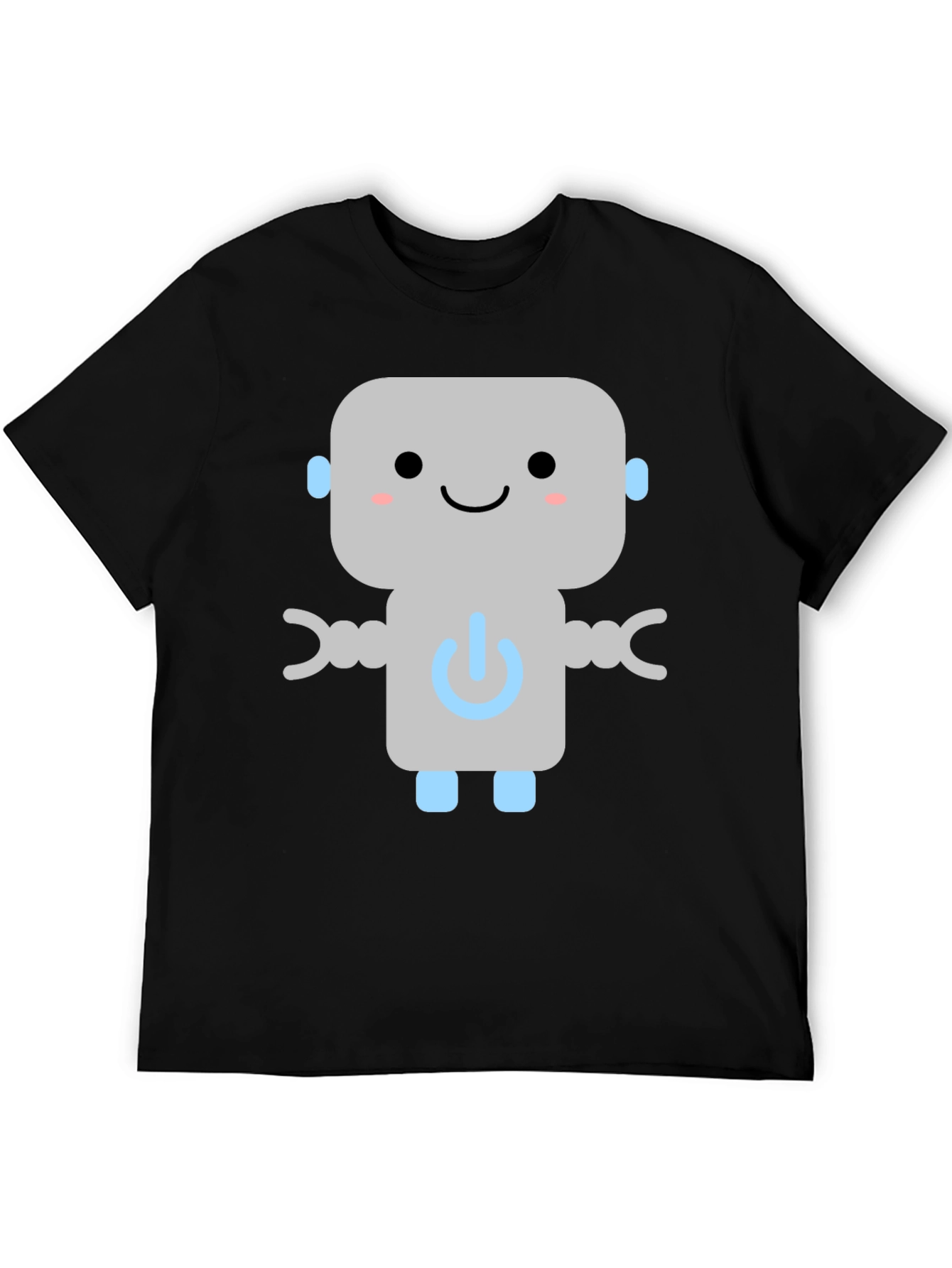 Black Cute Robot Graphic Tee - Black Cotton T-Shirt view 5