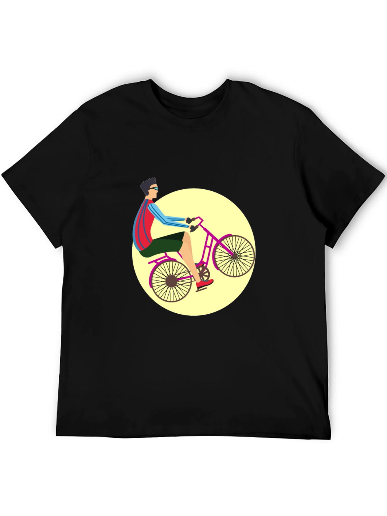 Black Stylish Bicyclist Graphic Tee - Black Cotton Blend view 5