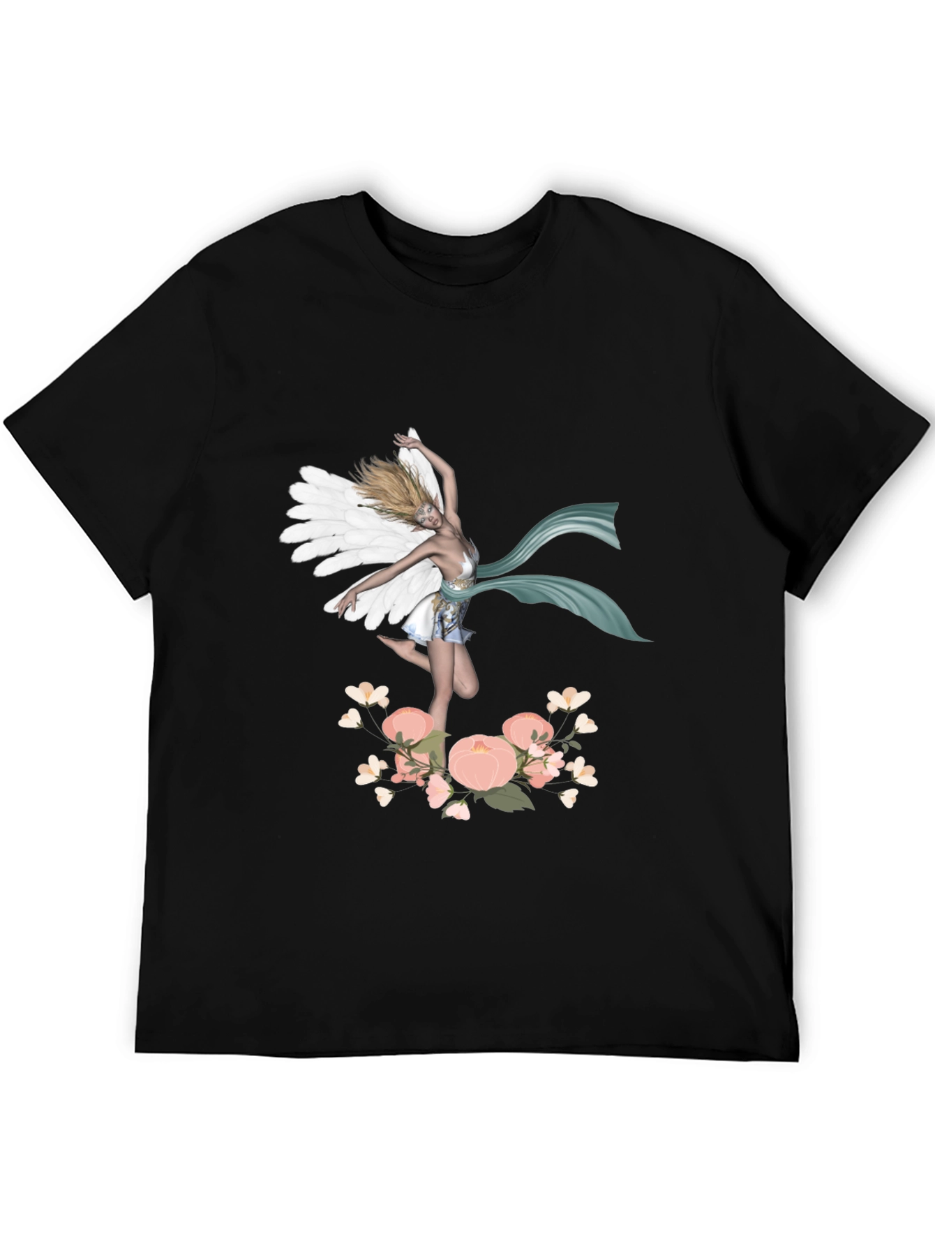 Black Fairy Wings Flower Graphic Tee - Unique Design view 5