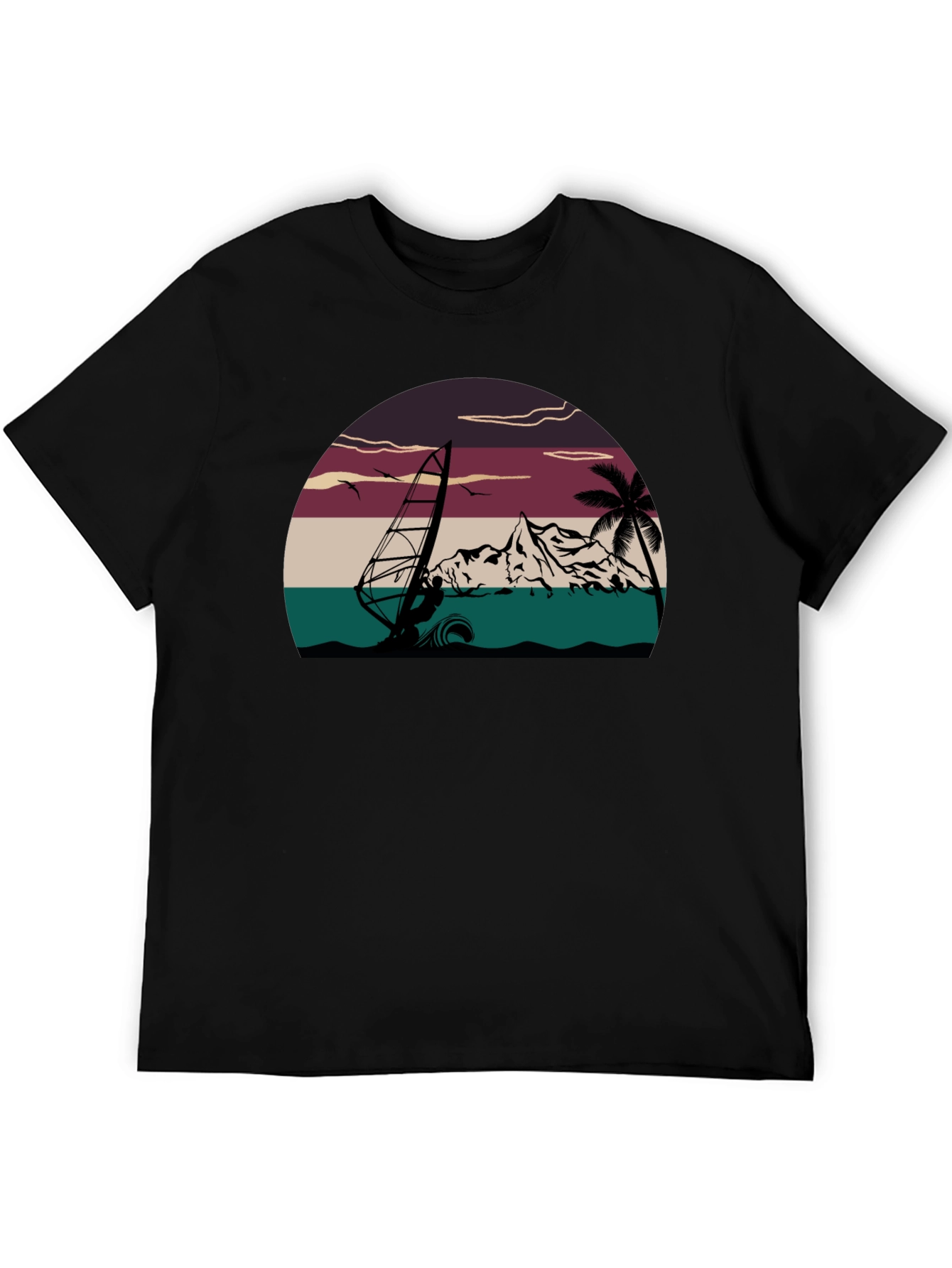 Black Retro Windsurfing T-Shirt - Vintage Style Tee view 5