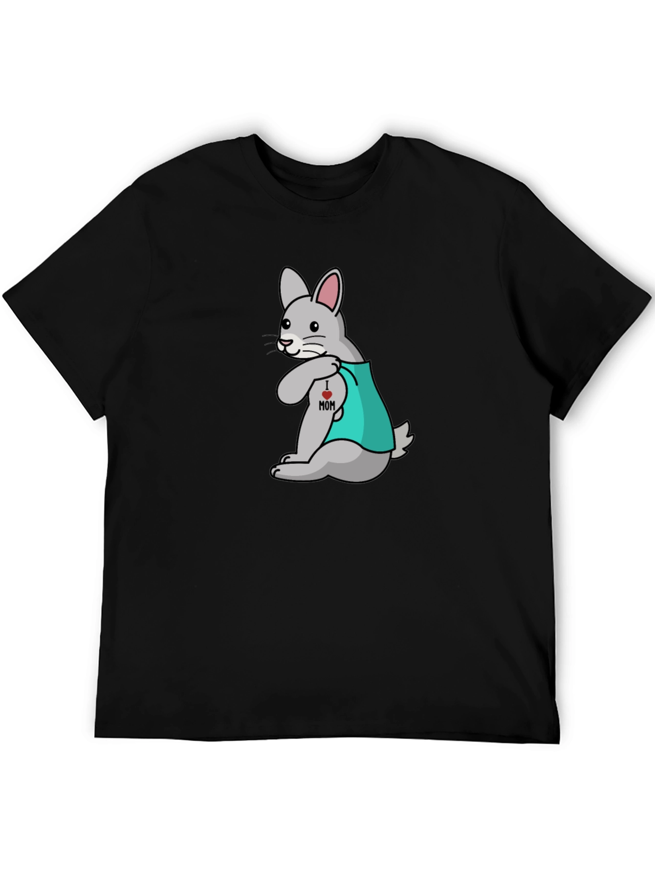 Black Funny Tattooed Rabbit Graphic T-Shirt view 5