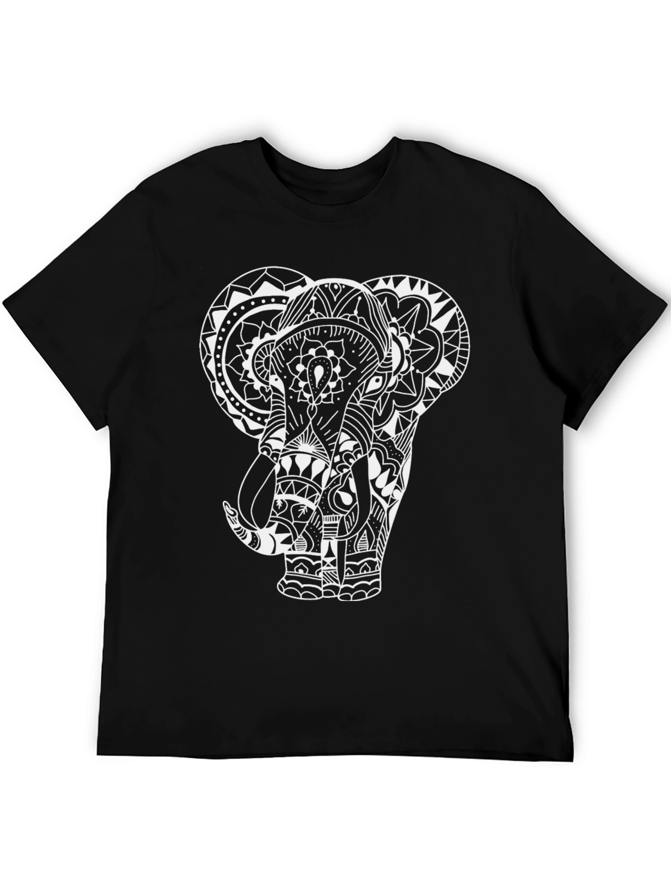 Black Elephant Mandala Graphic T-Shirt - Black Cotton Tee view 5