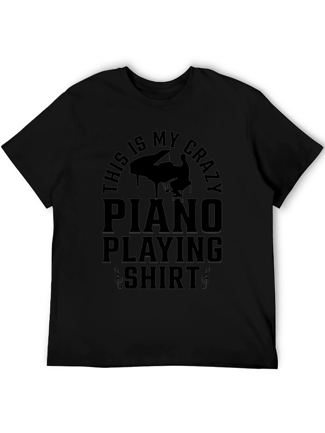 Black Crazy Piano Playing Shirt - Novelty Musician Tee view 5