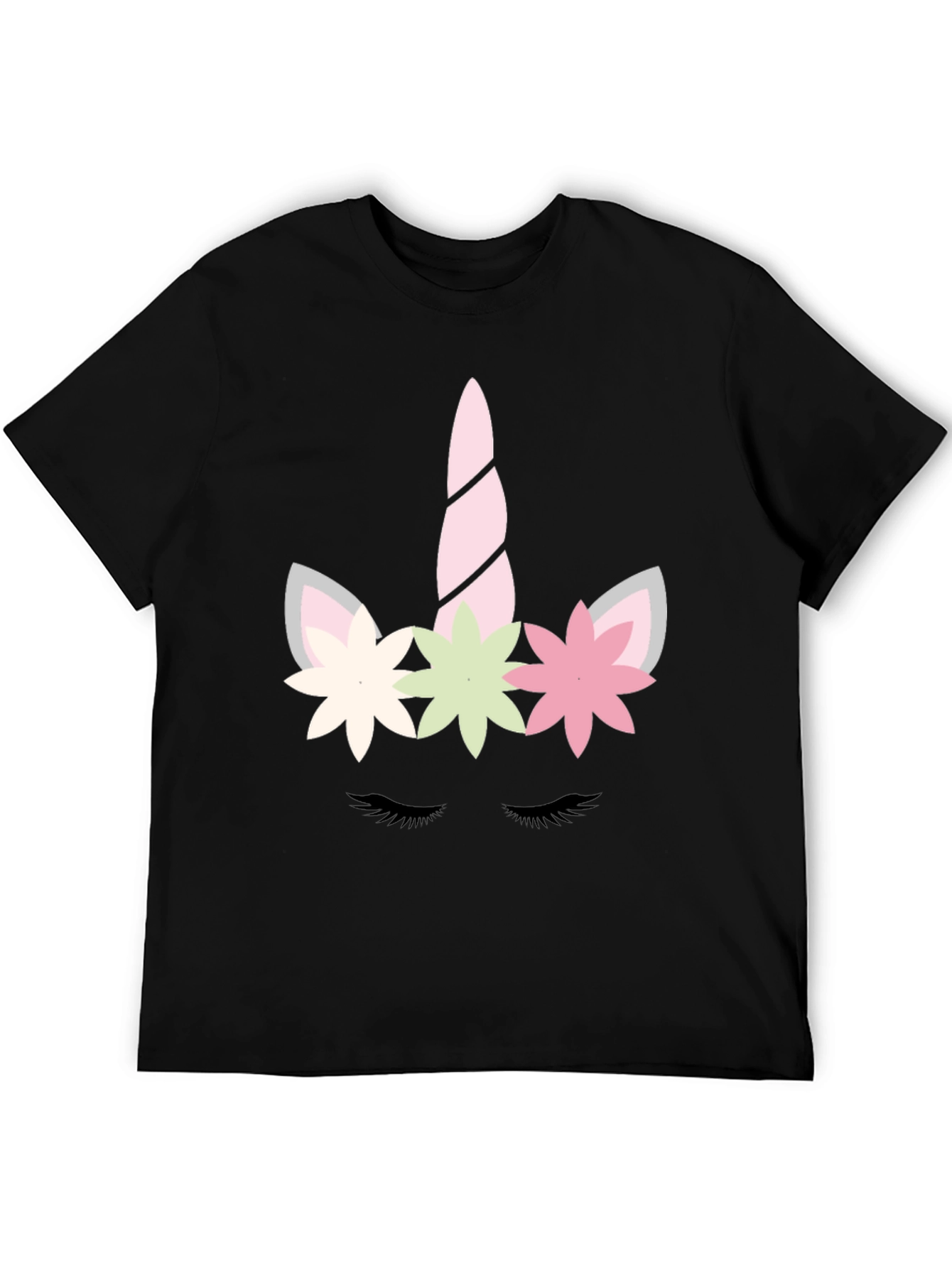 Black Unicorn Face Graphic Tee - Whimsical Black T-Shirt view 5