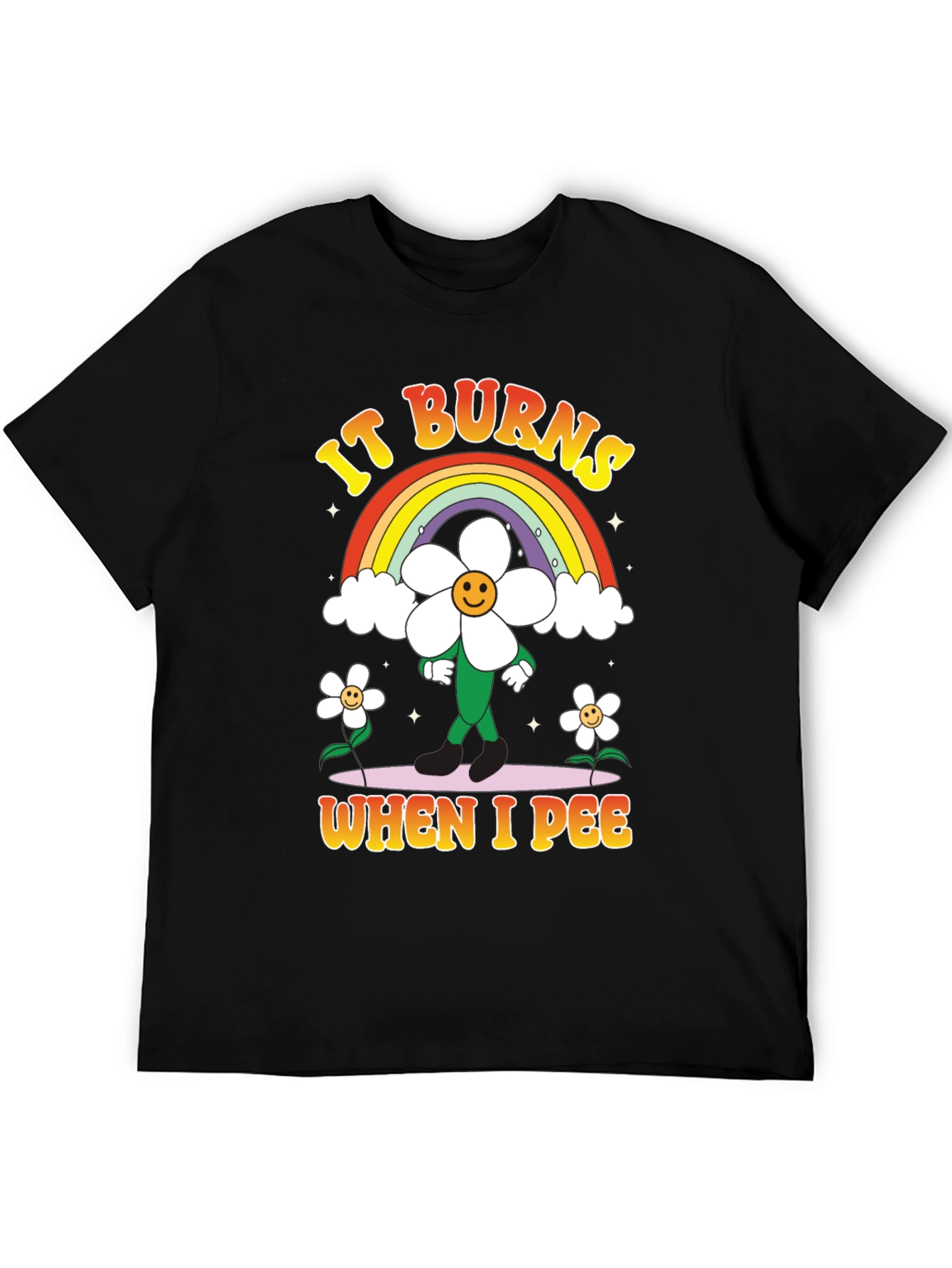 Black Funny Graphic T-Shirt - It Burns When I Pee Rainbow view 5