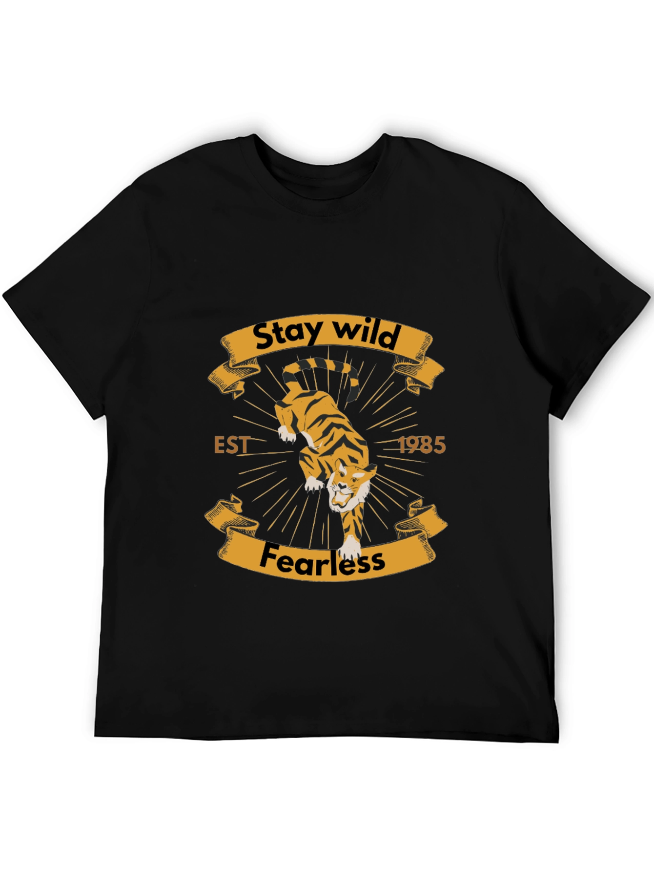 Black Stay Wild Tiger Graphic Black T-Shirt view 5