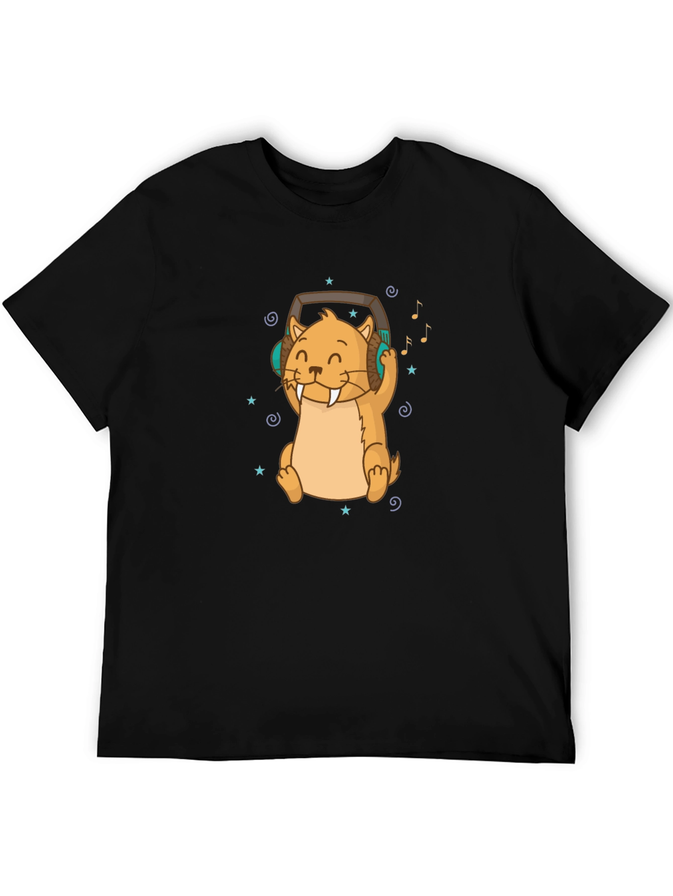 Black Cute Otter with Headphones Black T-Shirt view 5