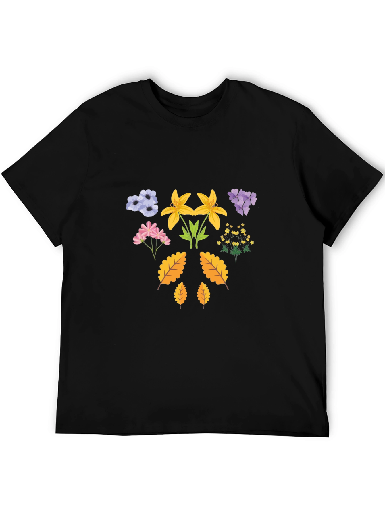 Black Floral Print T-Shirt - Botanical Design view 5
