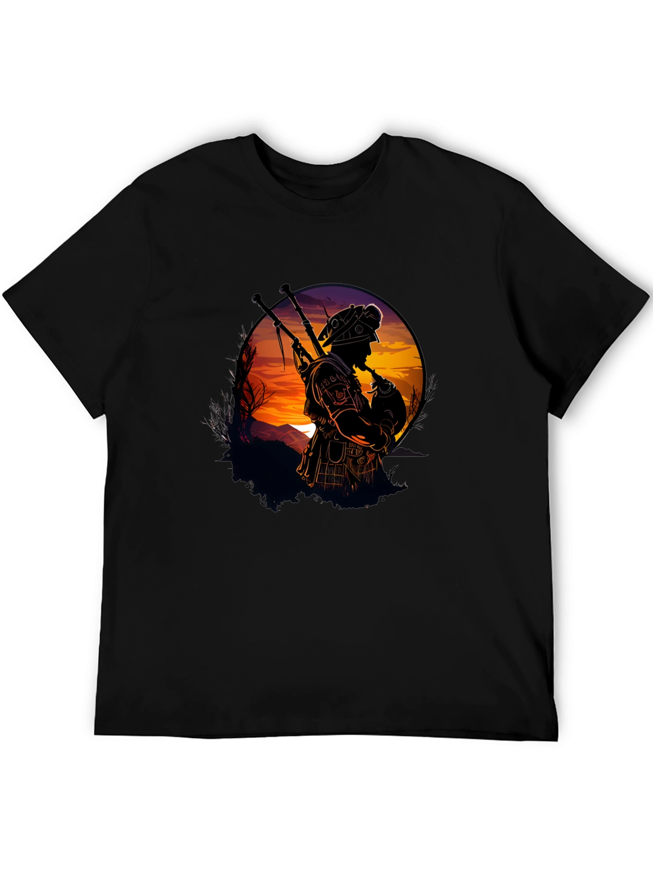 Black Bagpiper Silhouette Graphic Tee - Black view 5