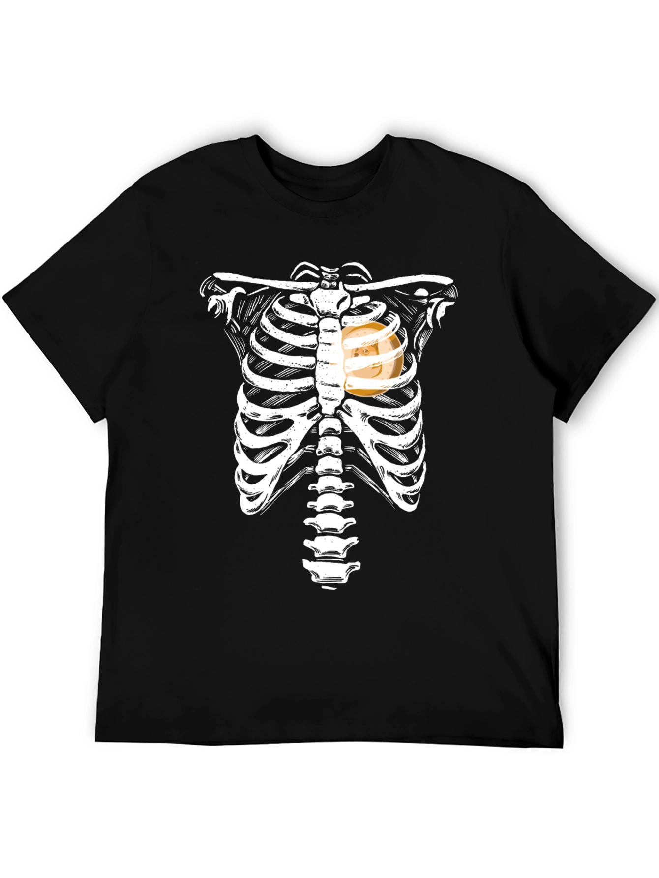 Black Skeleton Ribcage Doge Heart Funny T-Shirt view 5