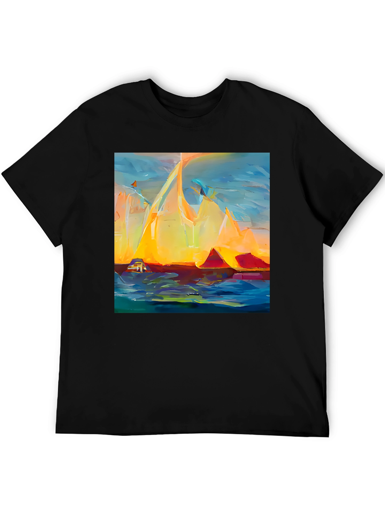 Black Abstract Mountain Sunset T-Shirt view 5