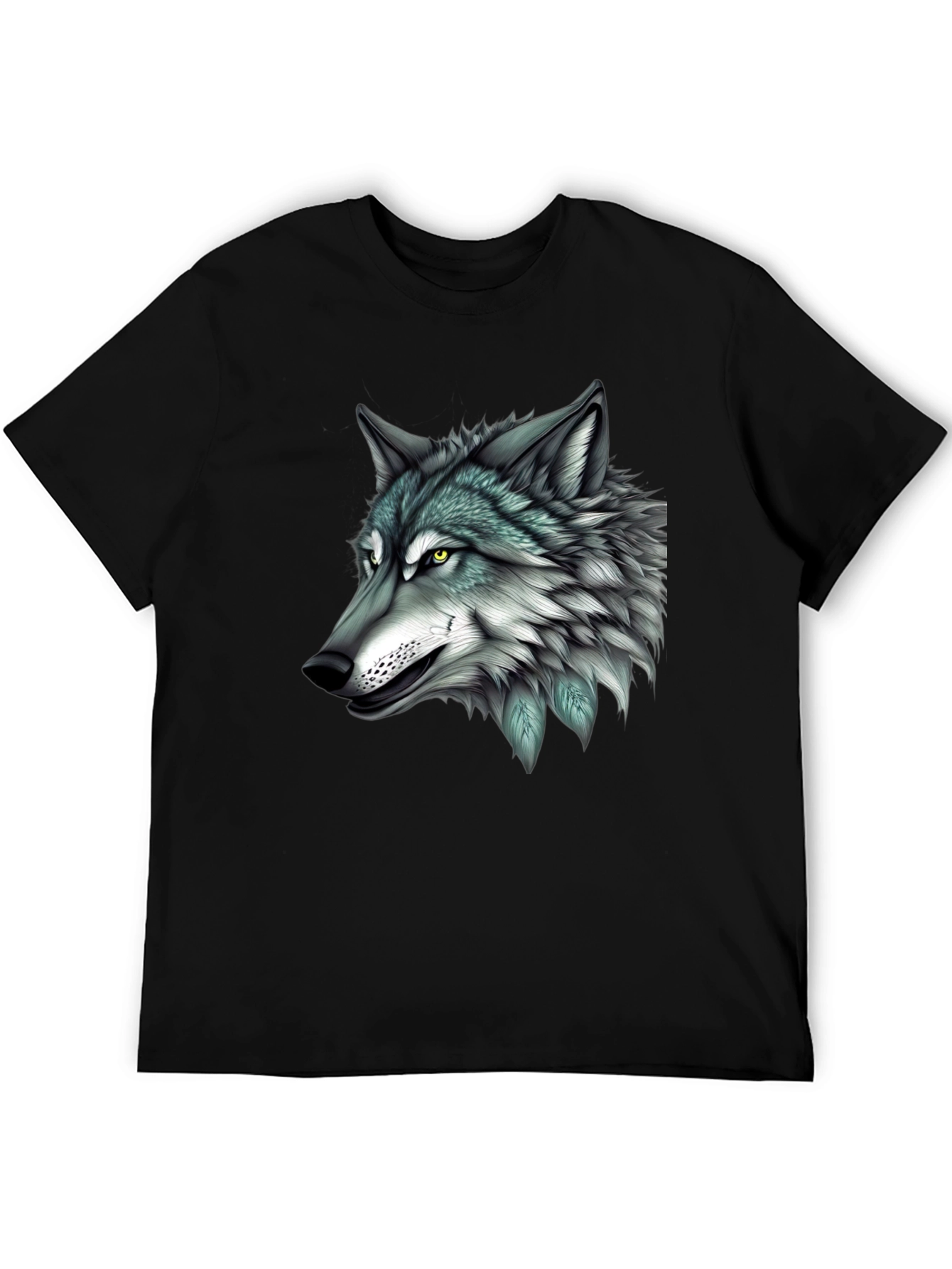 Black Wolf Graphic Print Black T-Shirt for Men view 5