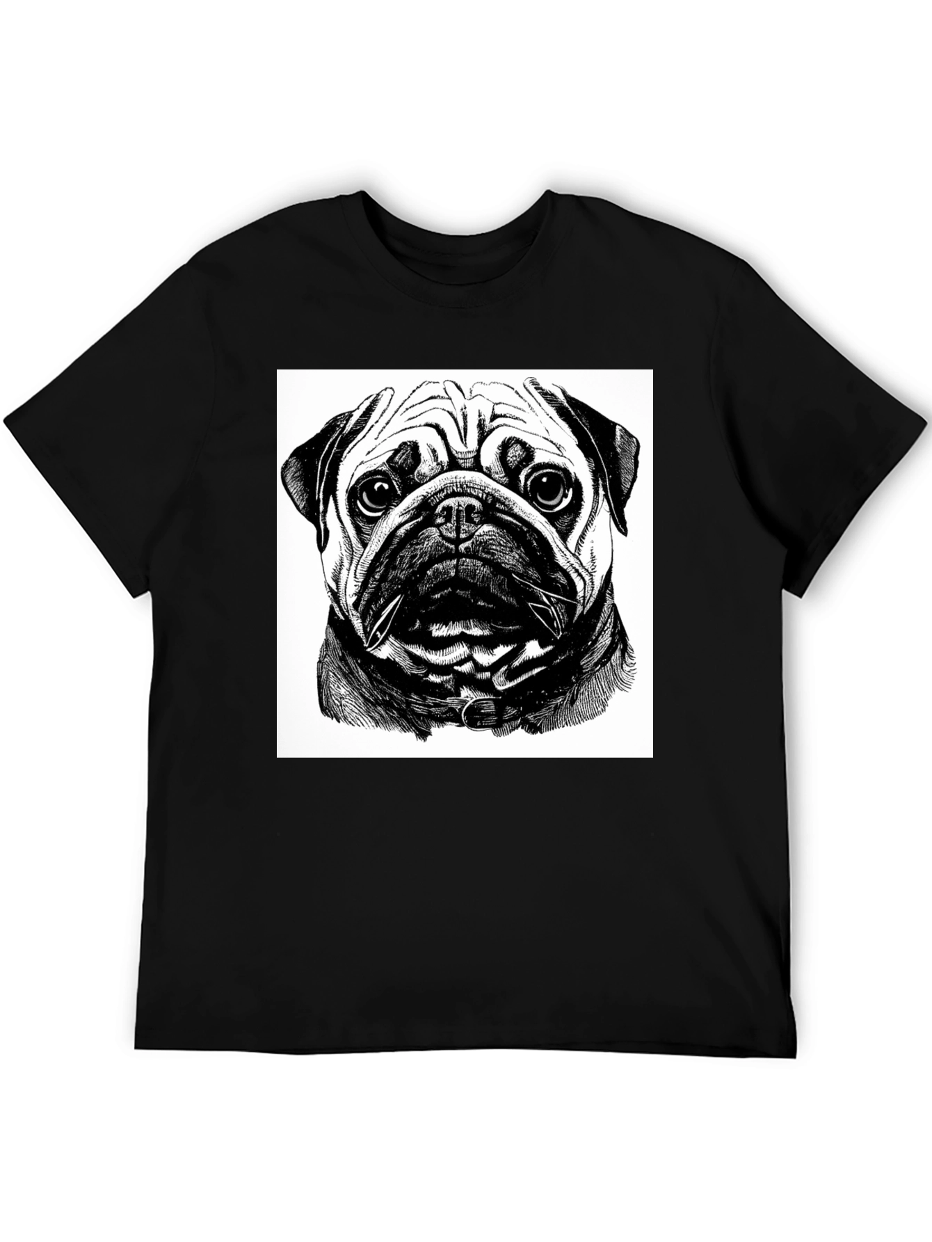 Black Pug Portrait Graphic Black T-Shirt view 5