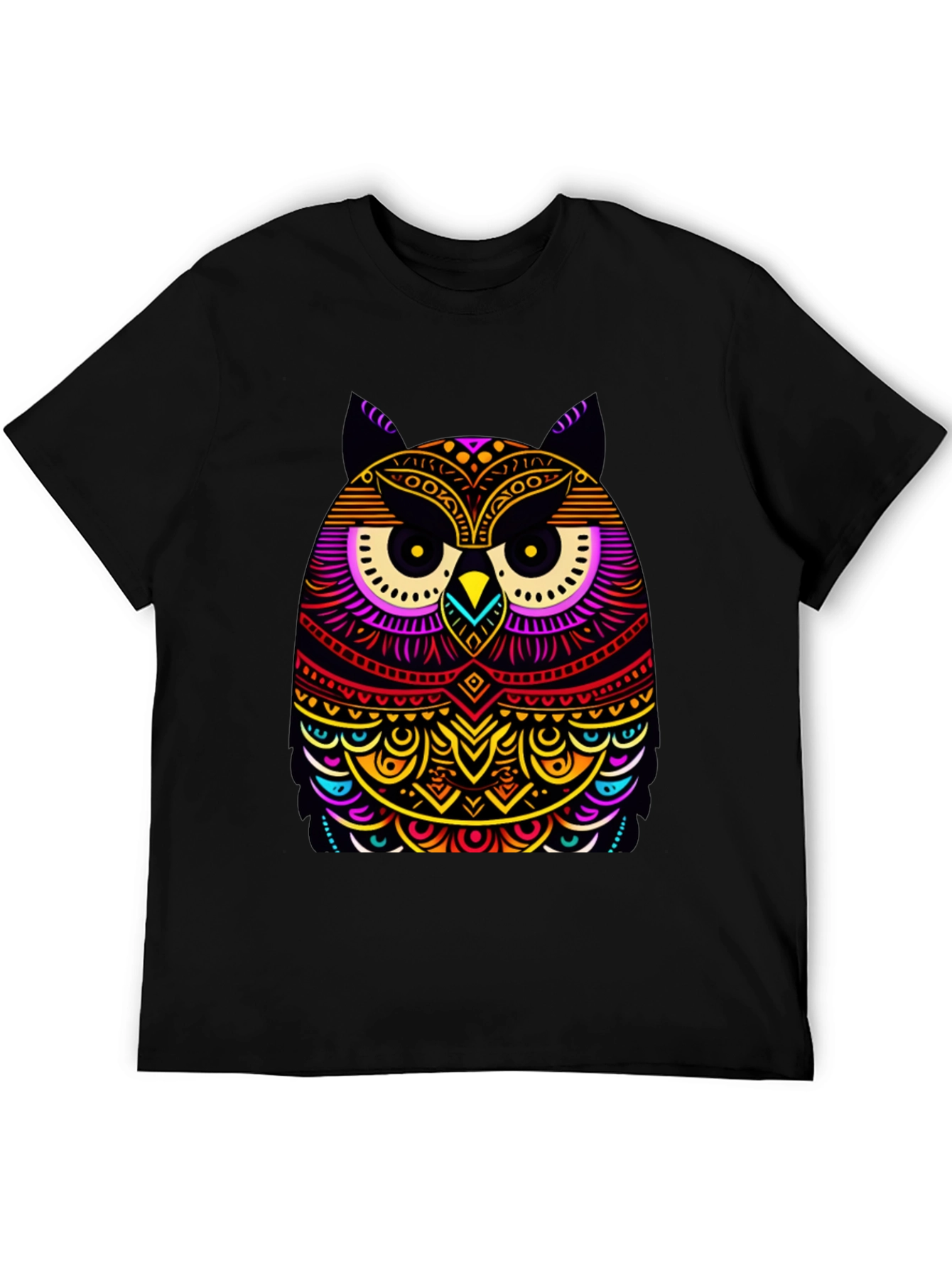 Black Vibrant Owl Graphic Black T-Shirt view 5