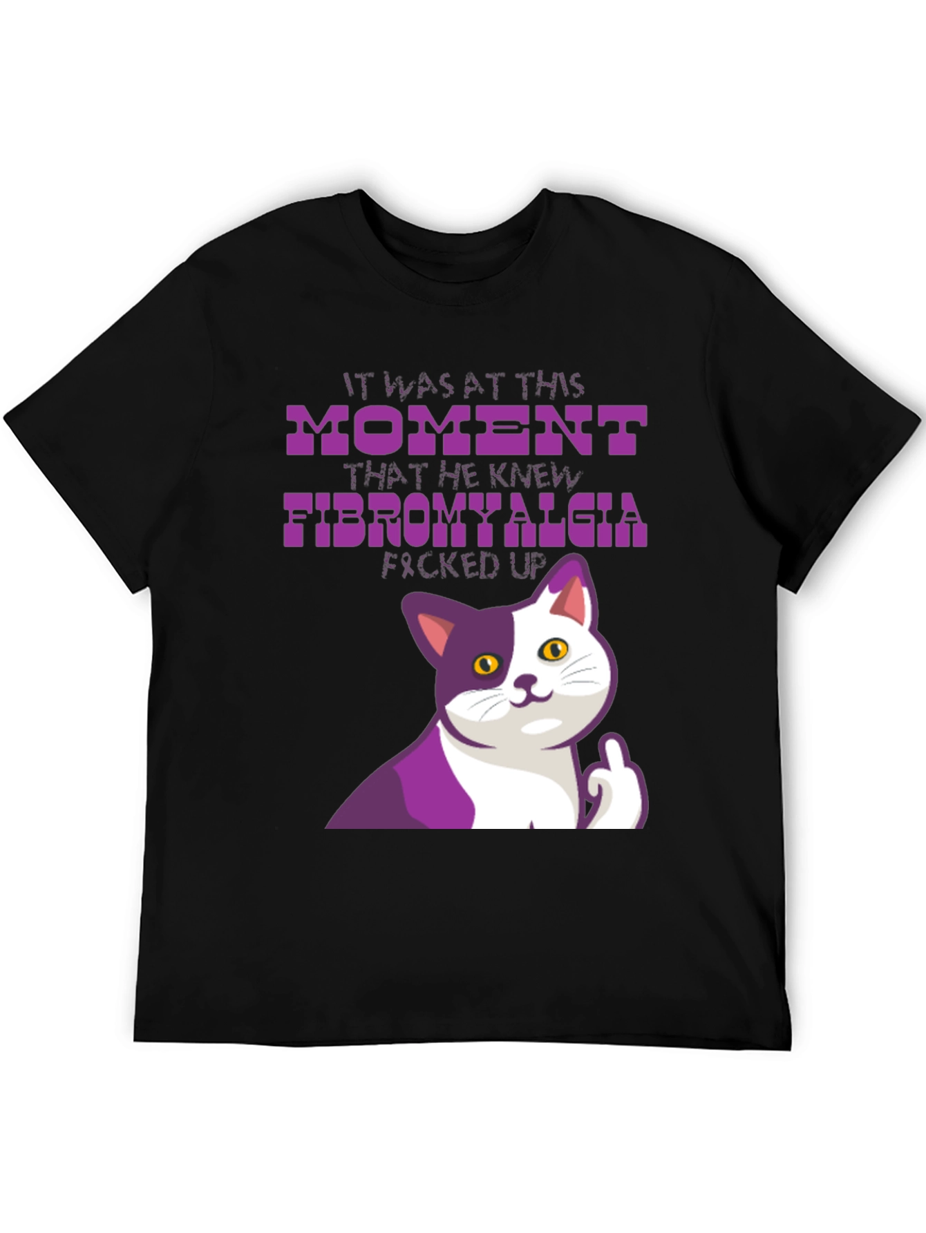 Black Funny Fibromyalgia Cat T-Shirt view 5