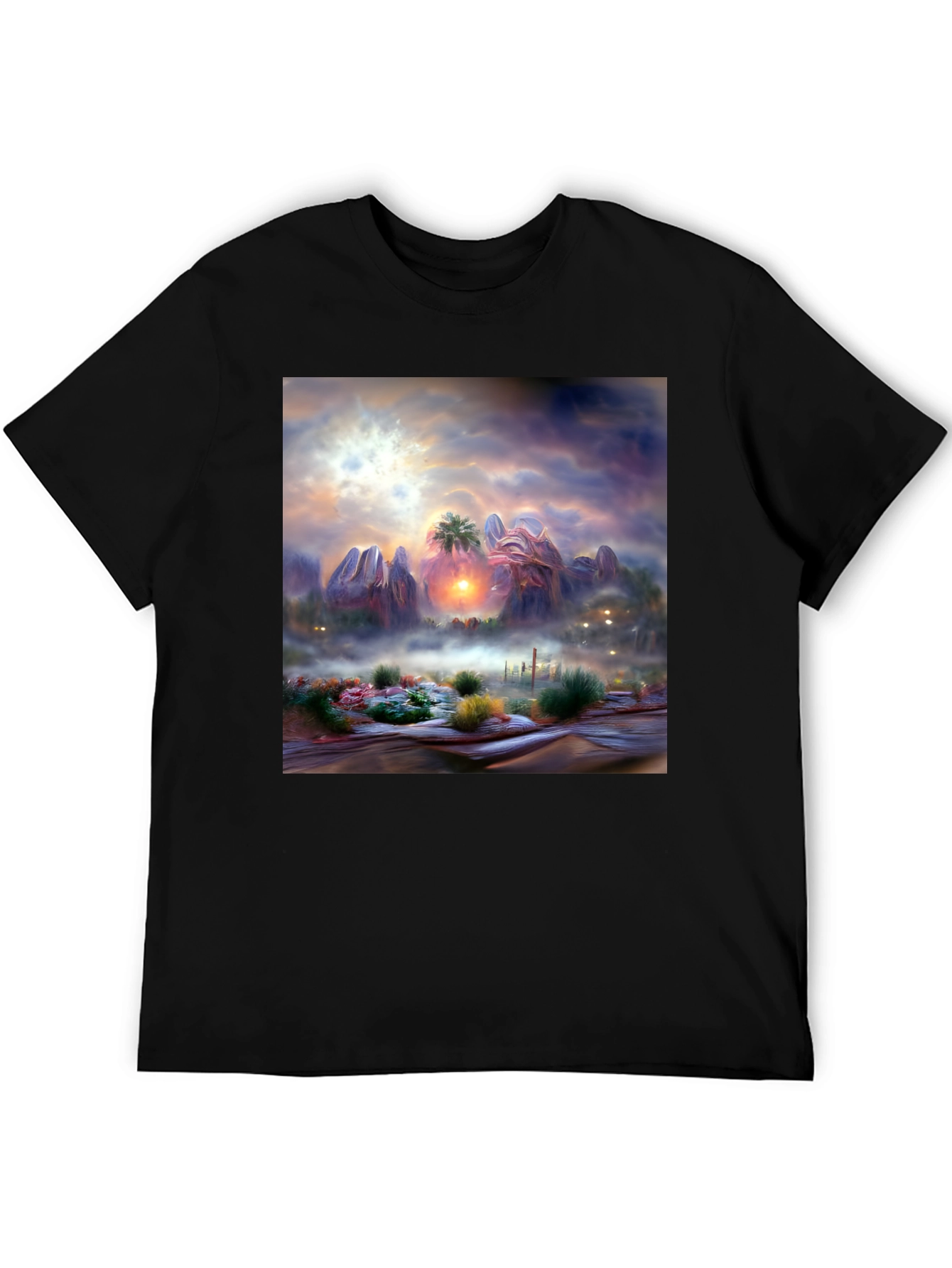 Black Sunset Desert Graphic Tee - Artistic Men's Shirt view 5