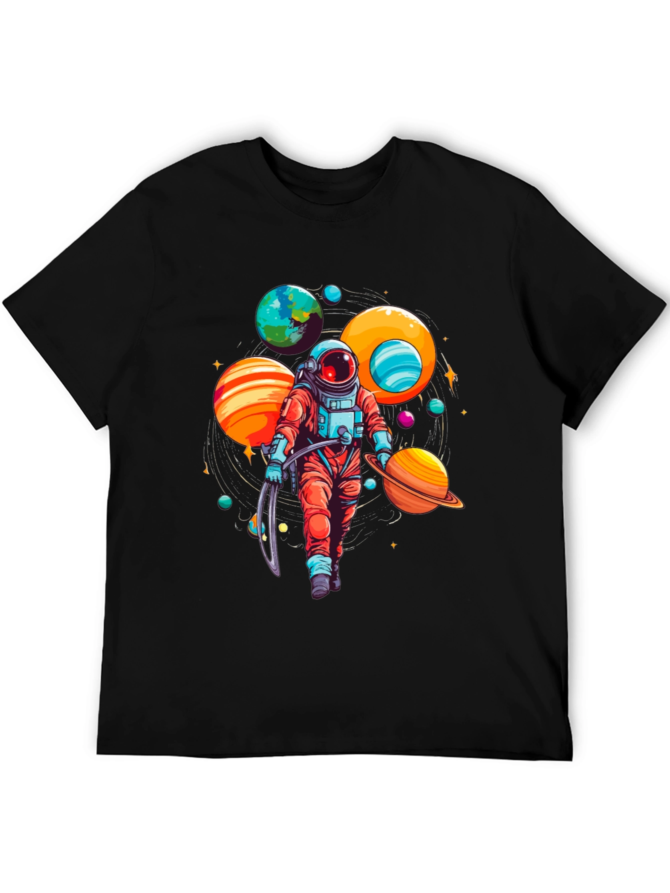 Black Astronaut Planets Graphic Tee - Space Lover T-Shirt view 5