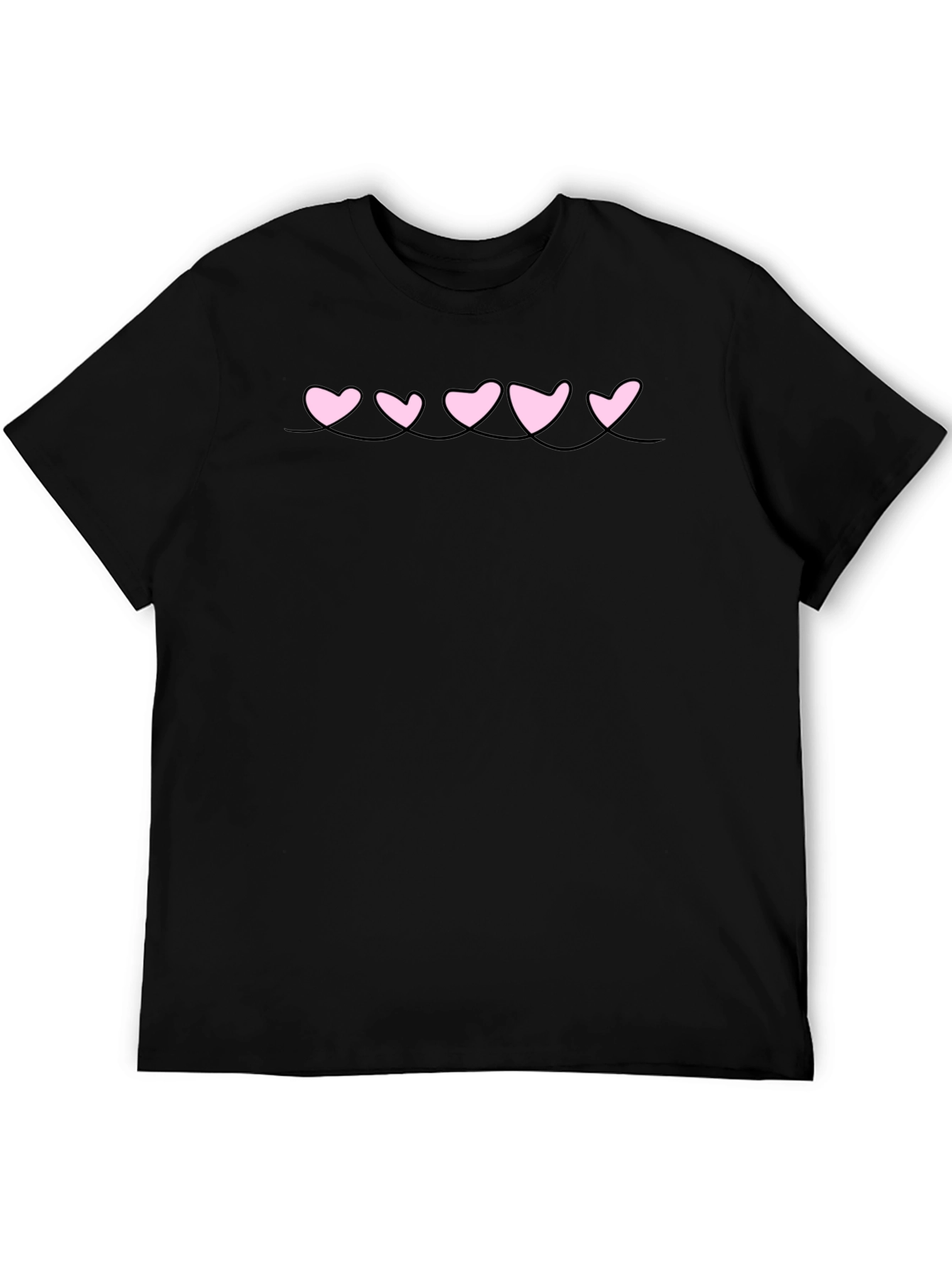 Black Men's Black T-Shirt with Pink Heart Design view 5