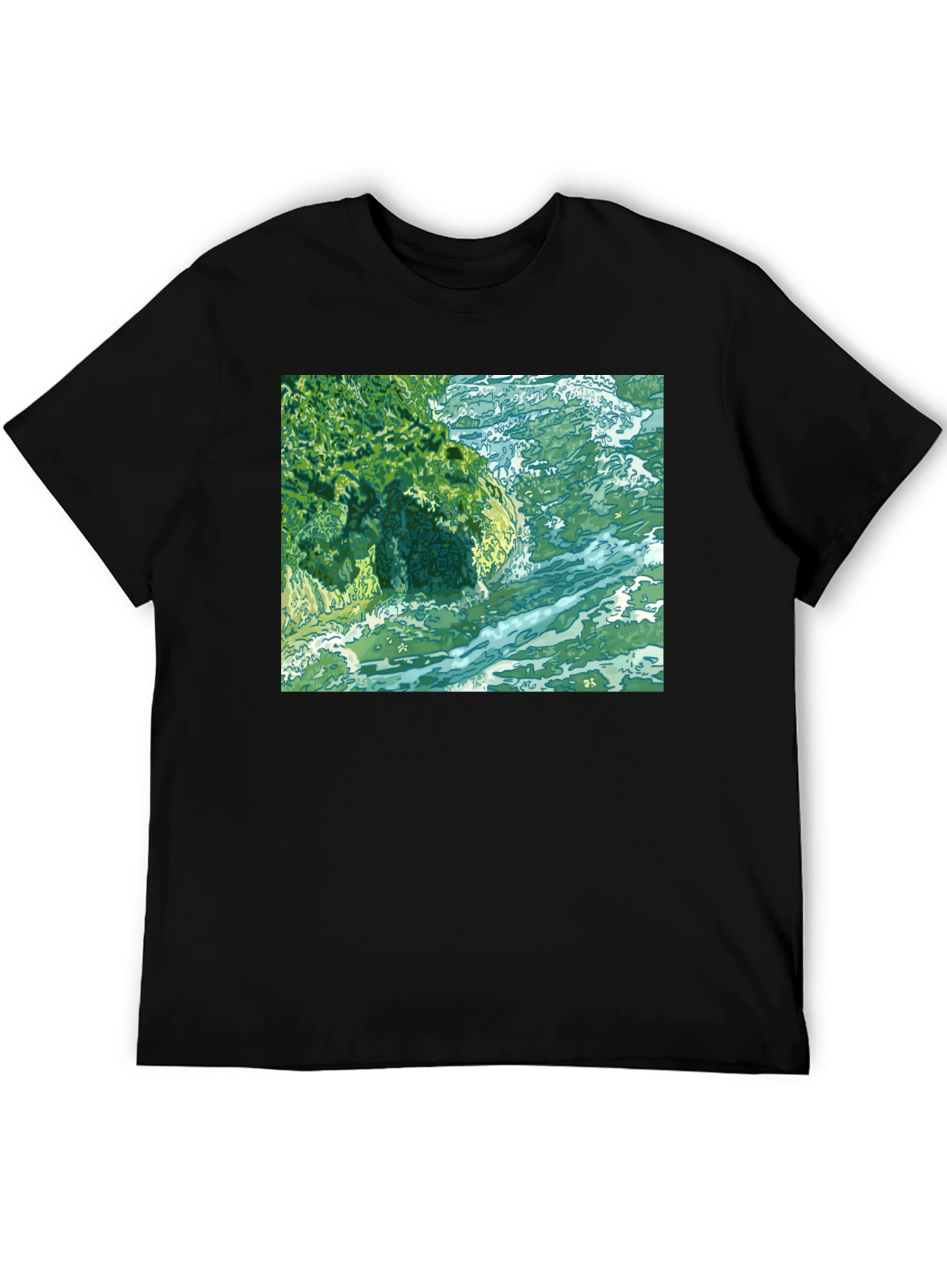 Black Ocean Scene Graphic Tee - Black Cotton Blend view 5
