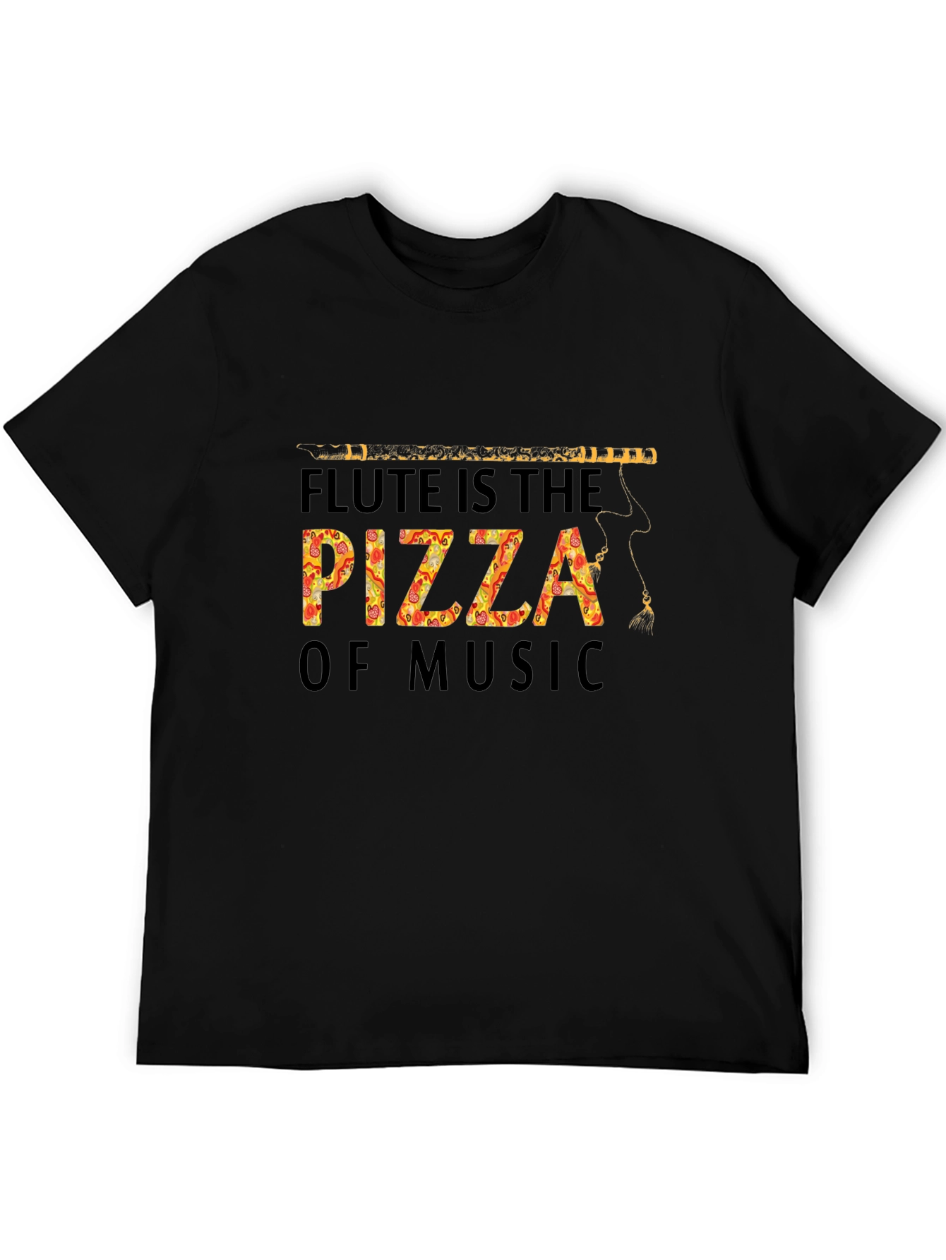 Black Flute Pizza Music T-Shirt - Funny Foodie Tee view 5