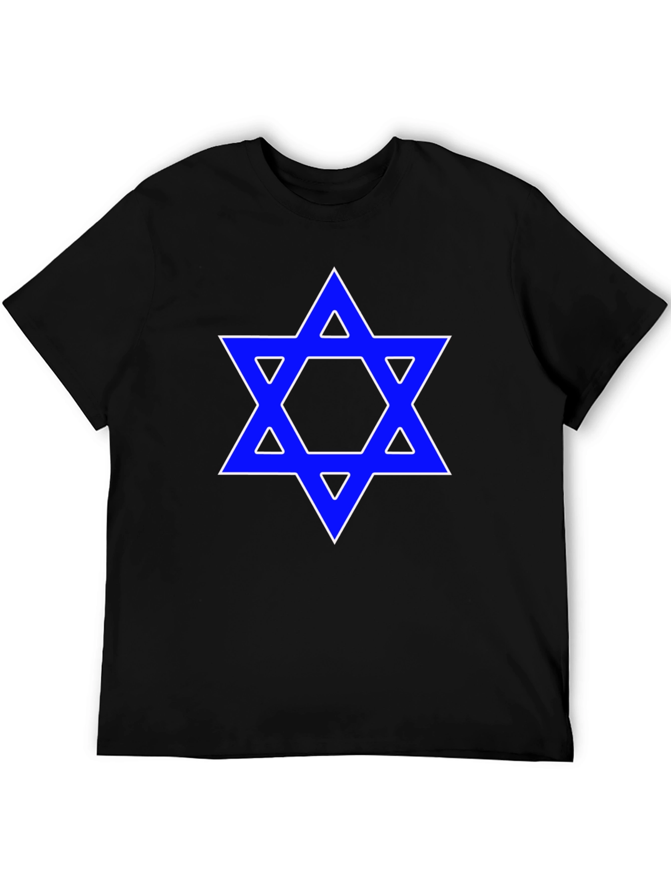 Black Star of David Graphic Tee - Blue Design on Black Shirt view 5