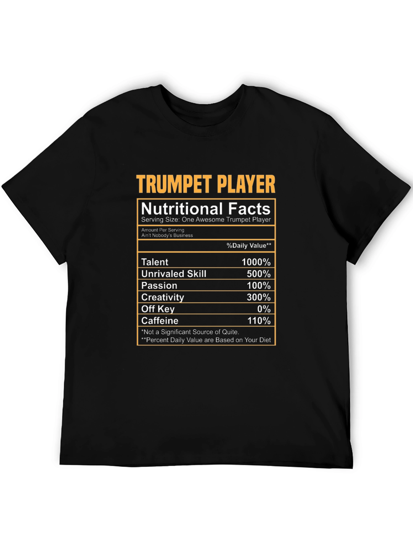 Black Trumpet Player Nutritional Facts T-Shirt view 5