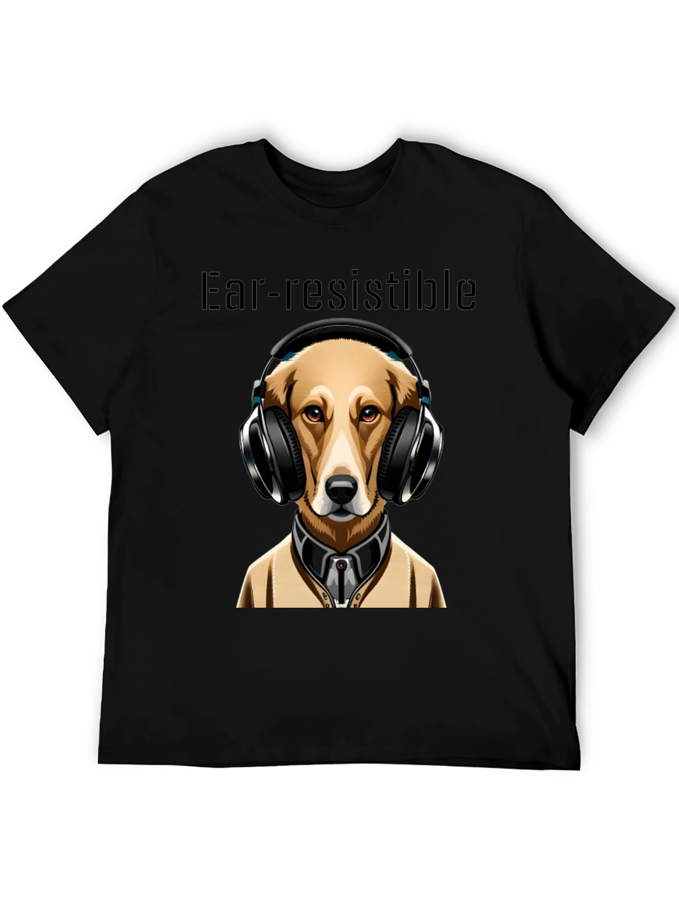 Black Ear-resistible Dog Headphones Graphic Tee view 5