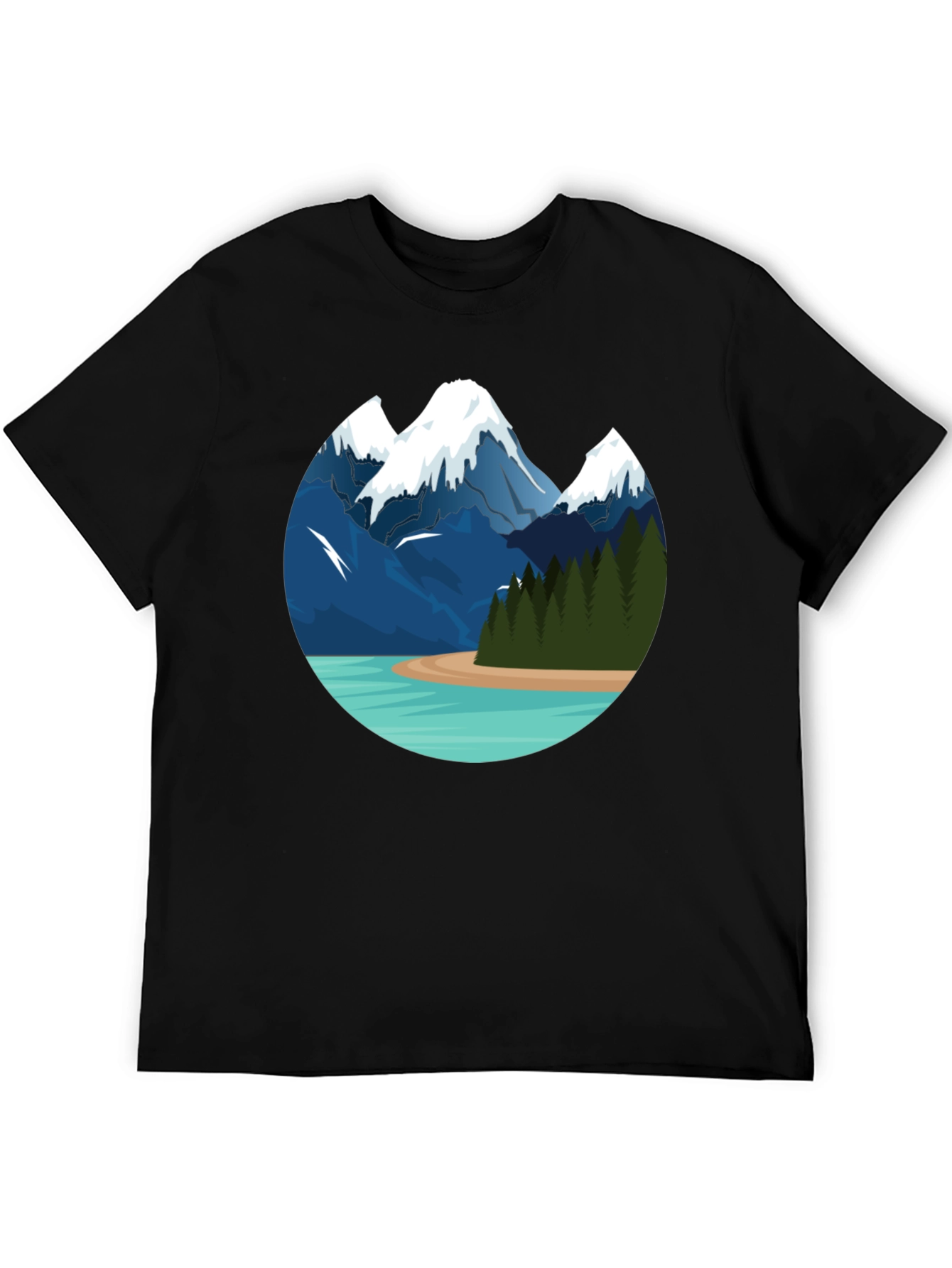 Black Mountain Lake Graphic Tee - Black Cotton T-Shirt view 5