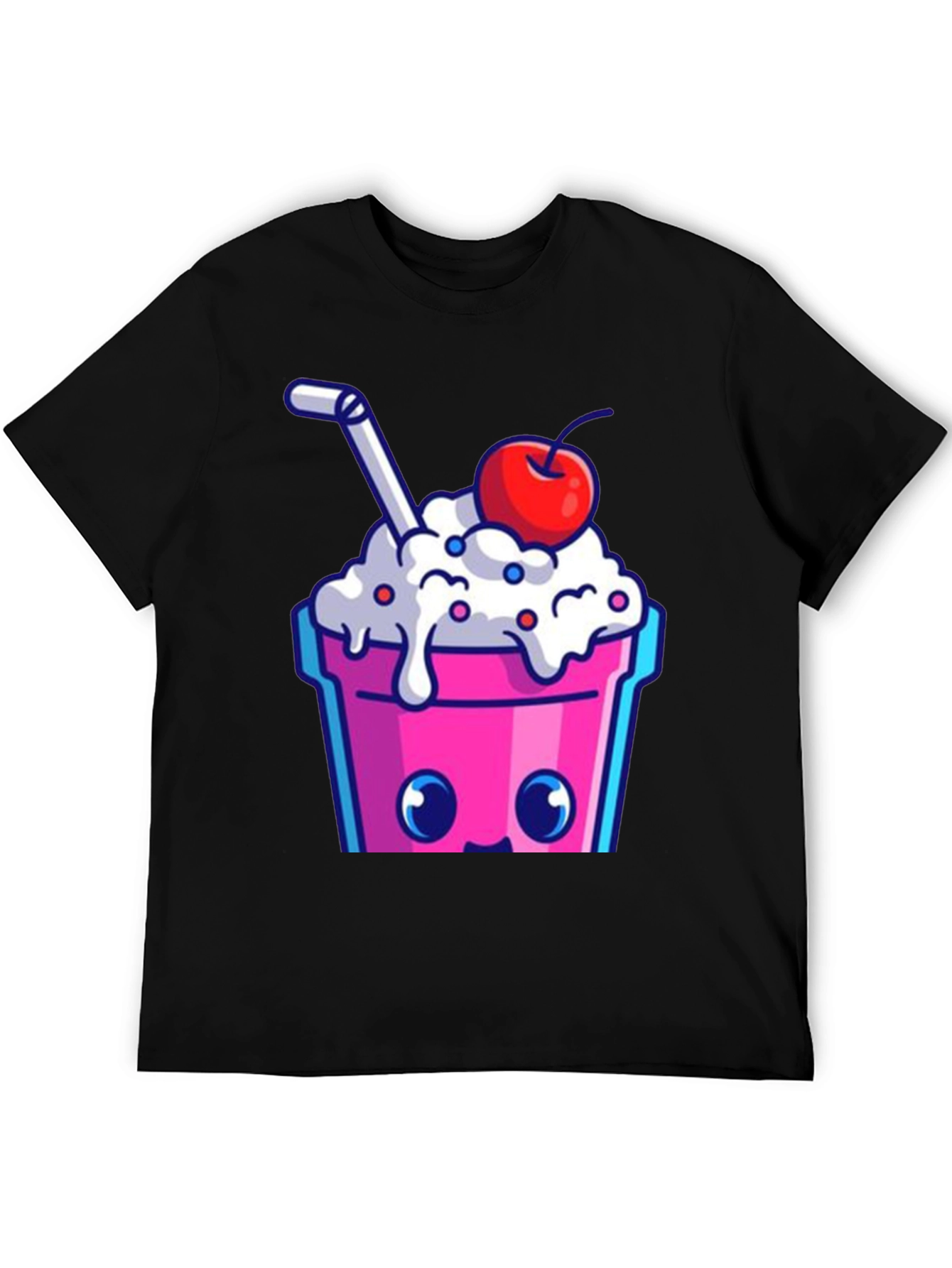 Black Cute Kawaii Milkshake Graphic Tee - Fun Style view 5
