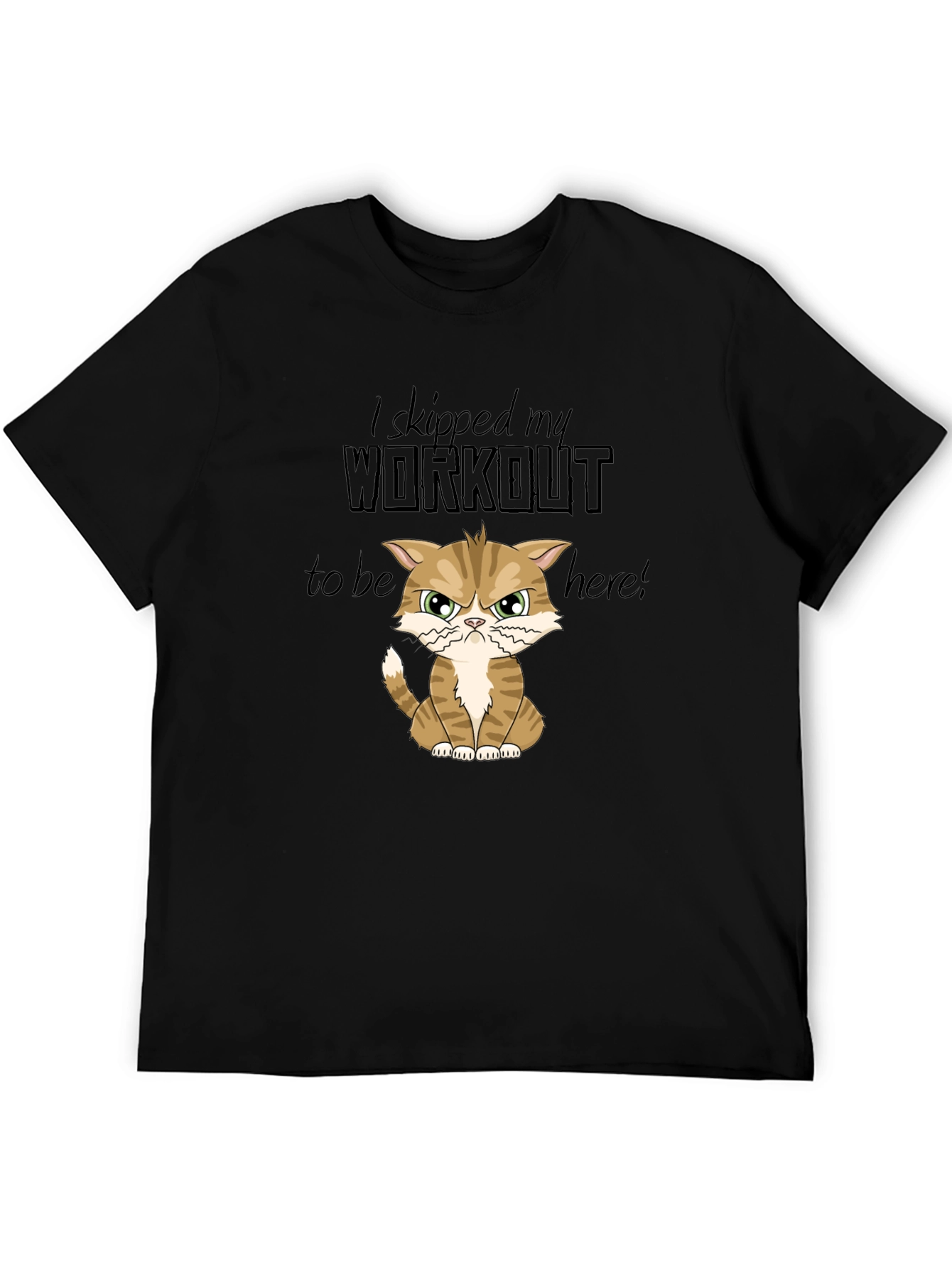 Black Skipped Workout Cat Graphic T-Shirt view 5