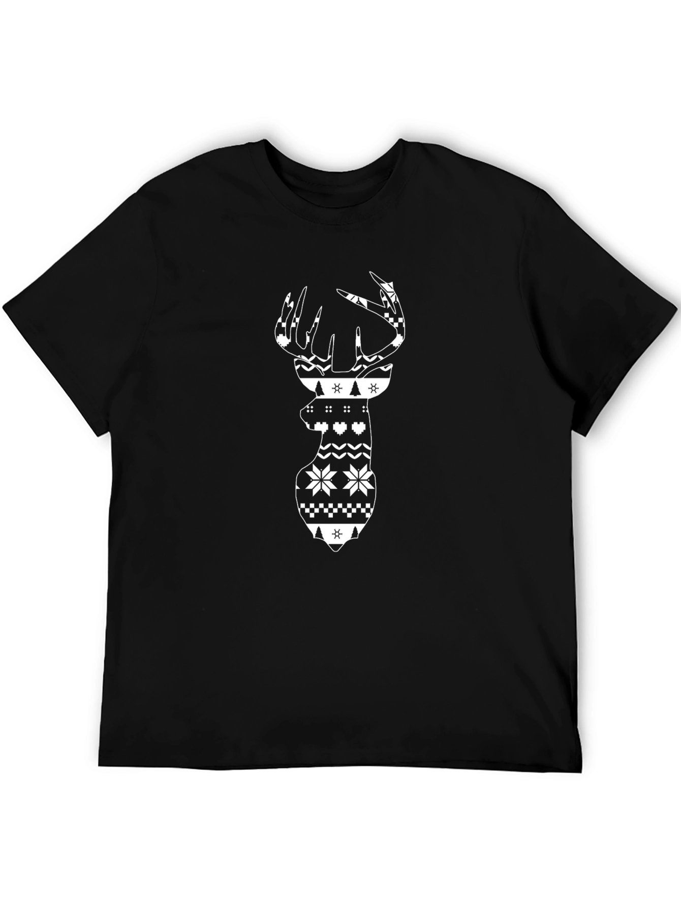 Black Festive Deer Graphic Tee - Black Cotton Holiday Shirt view 5