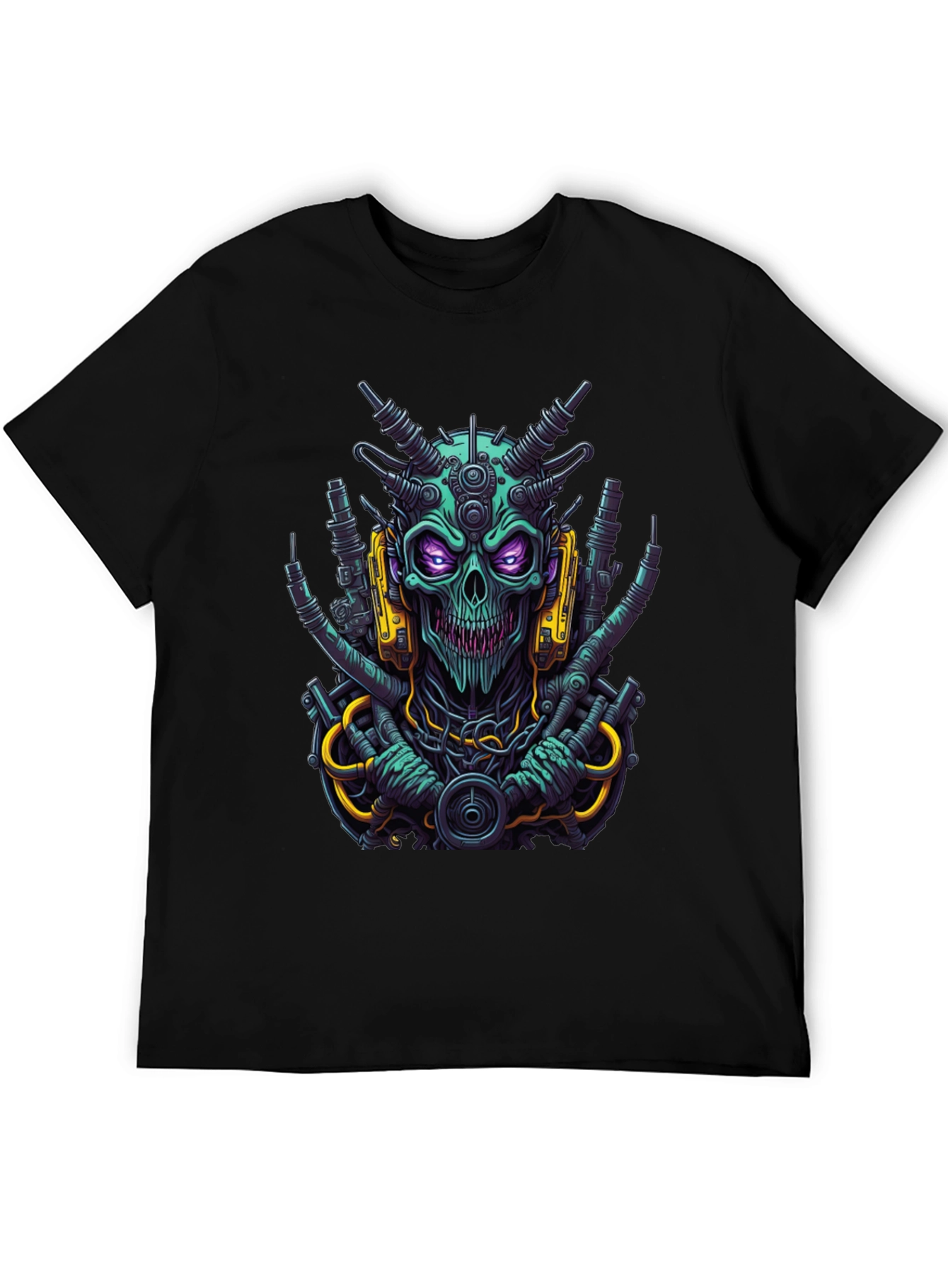 Black Cyberpunk Skull T-Shirt - Bold Sci-Fi Style view 5