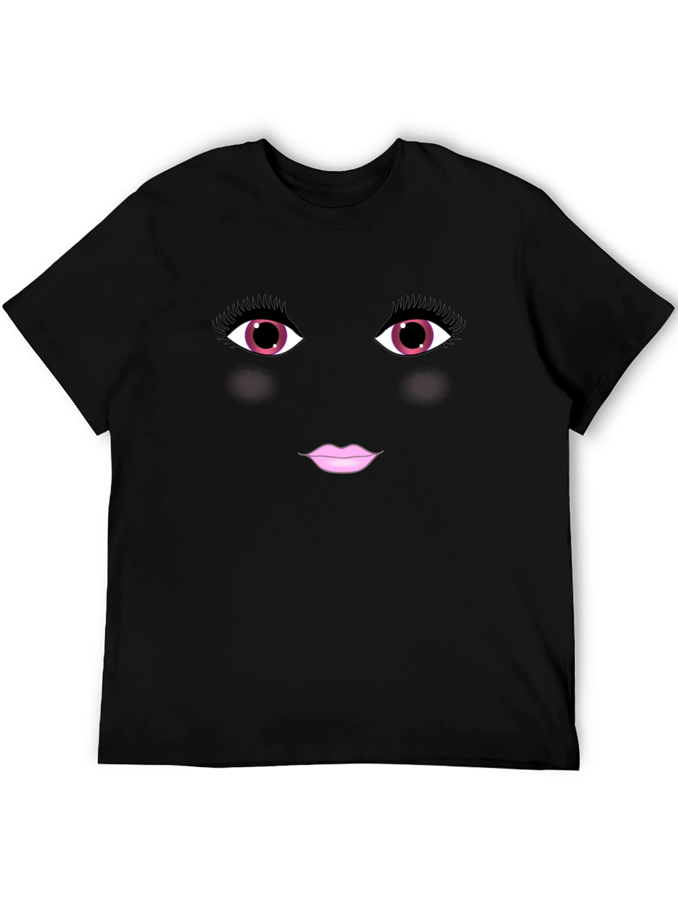 Black Funny Face Graphic Tee - Pink Eyes Lips Black Shirt view 5