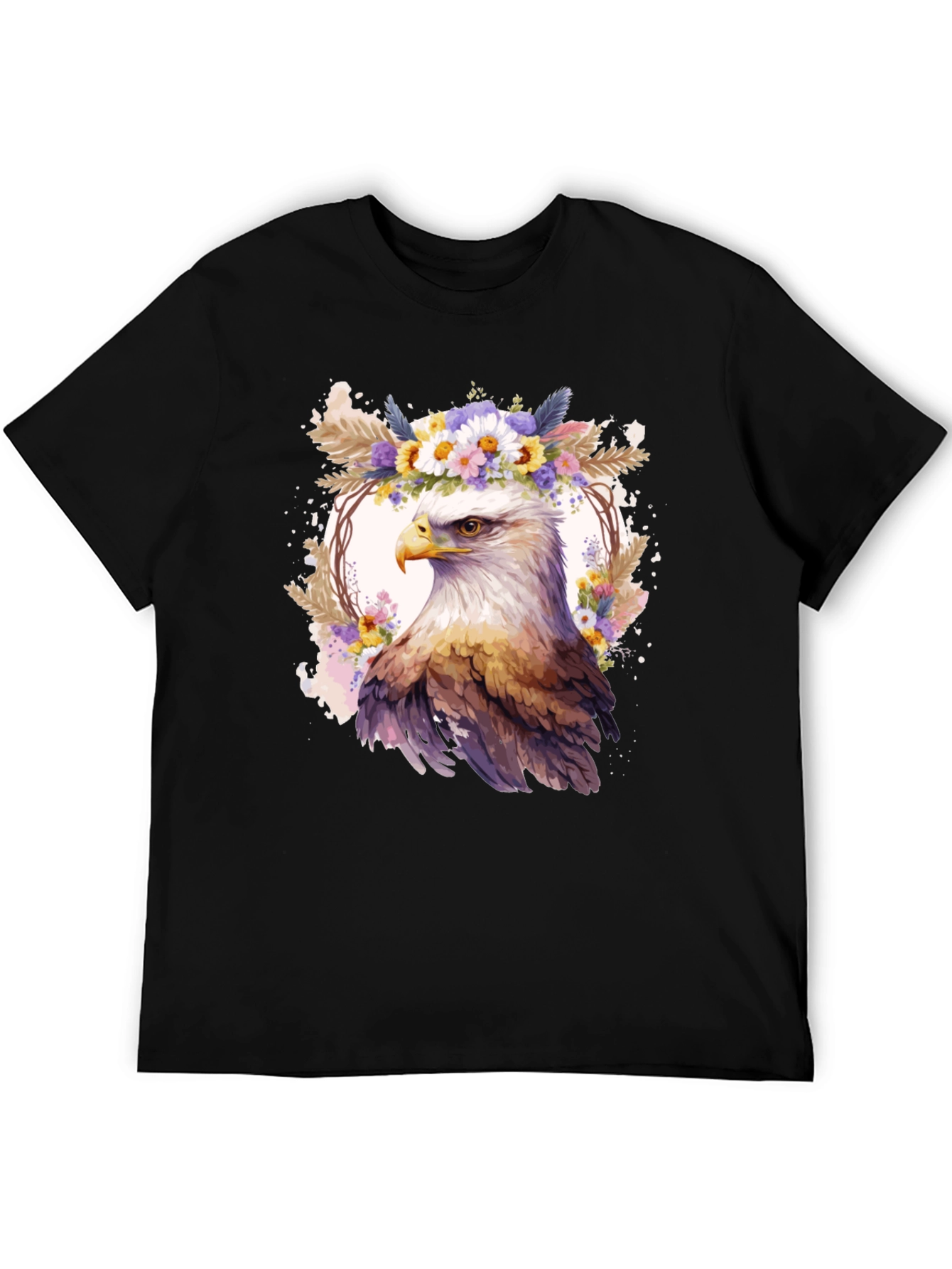 Black Eagle Floral Wreath Graphic T-Shirt view 5
