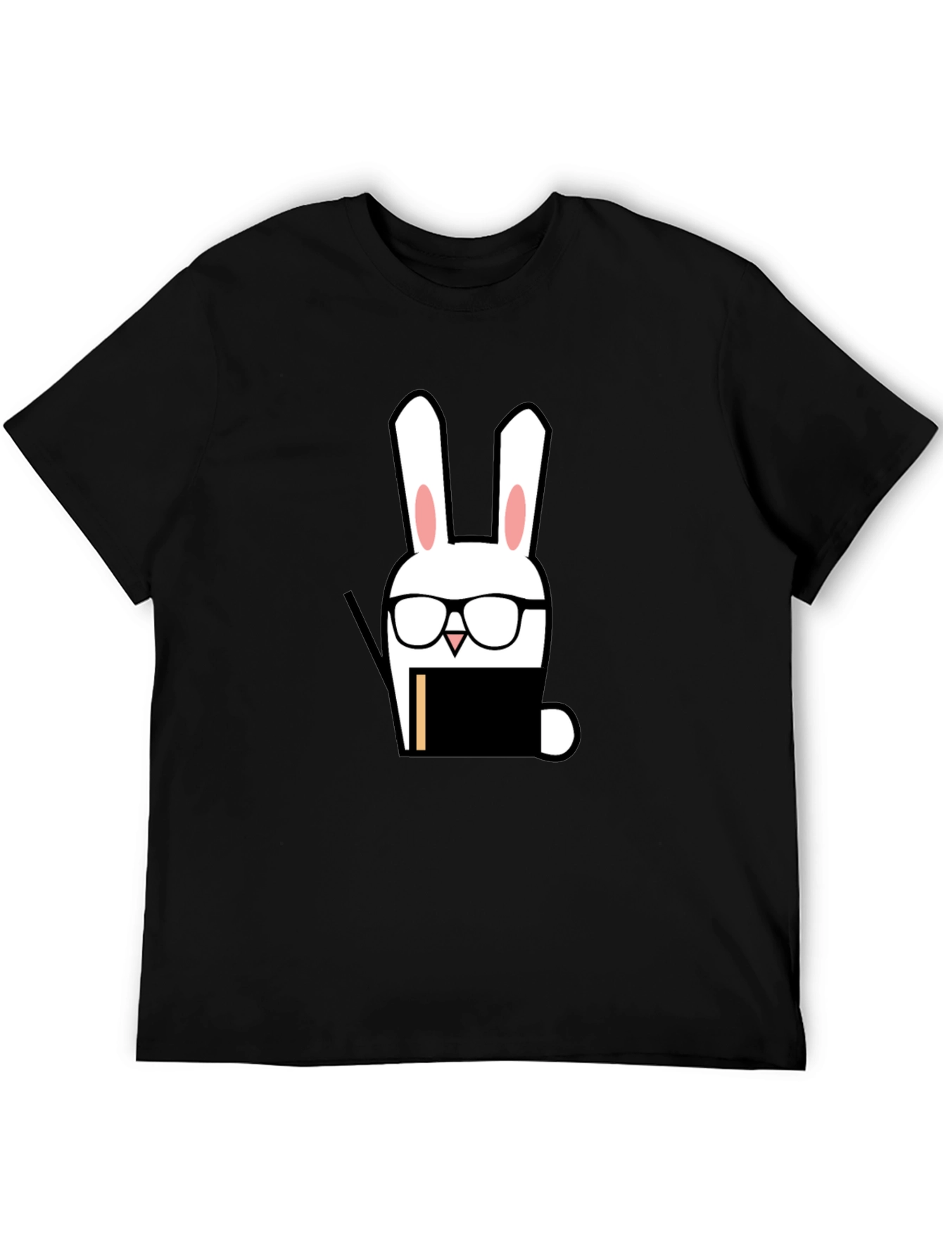 Black Nerdy Rabbit Graphic Tee - Black Cotton T-Shirt view 5