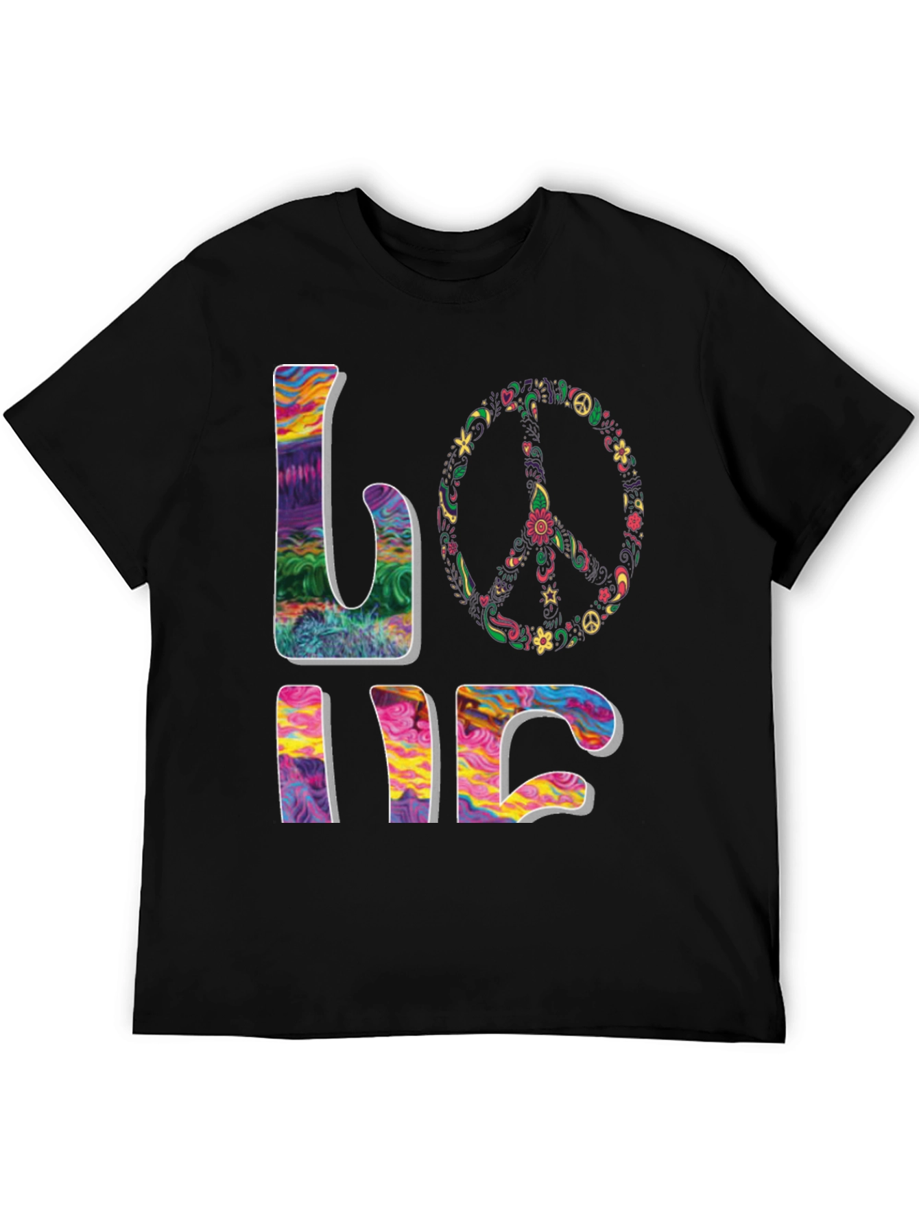 Black Peace & Love Psychedelic T-Shirt view 5