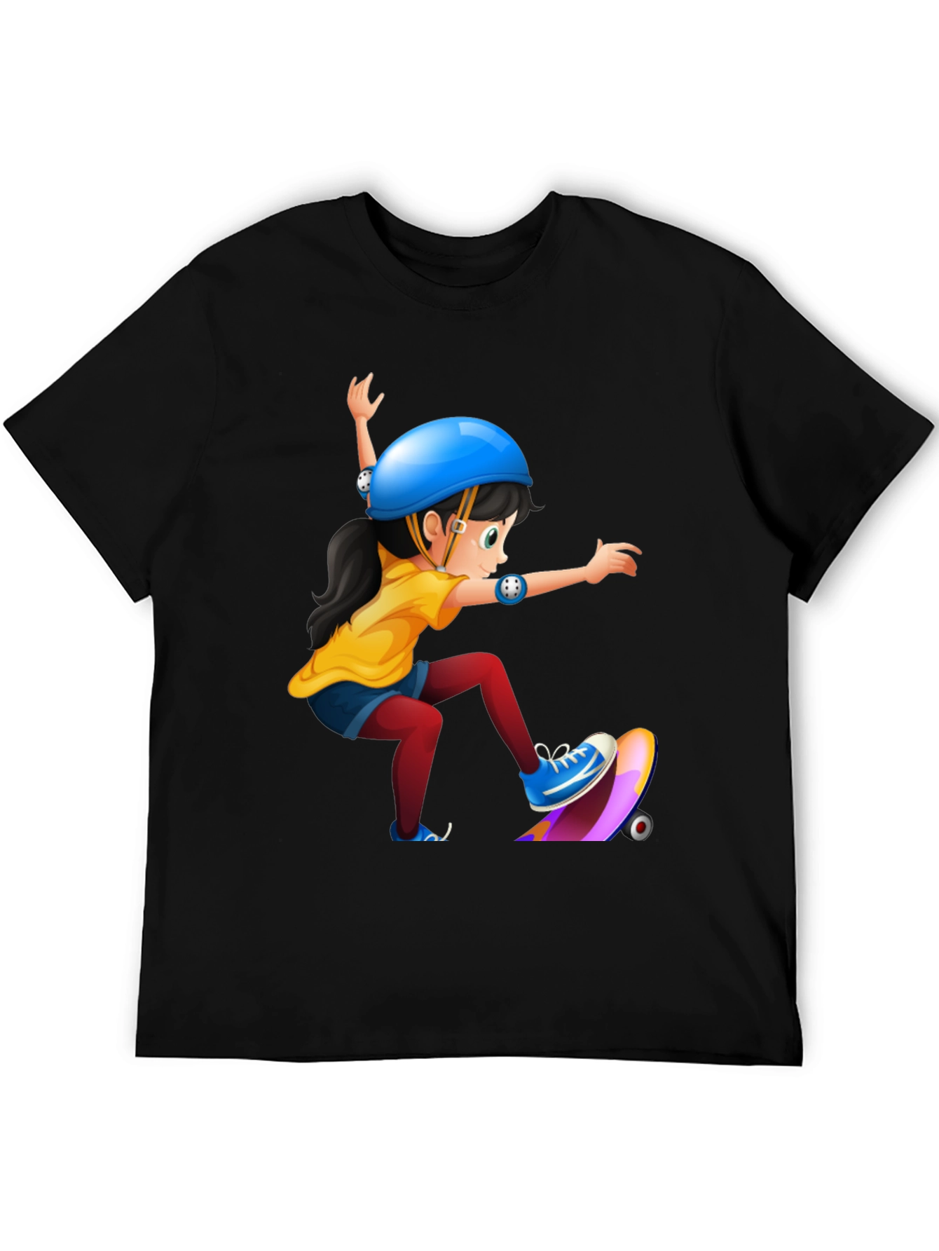 Black Skater Girl Graphic Tee - Black Cotton T-Shirt view 5