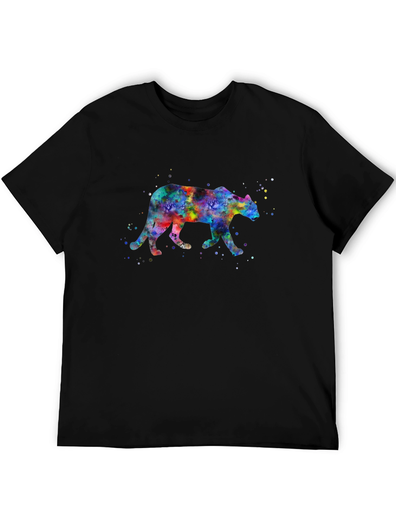Black Watercolor Panther Men's Black T-Shirt view 5
