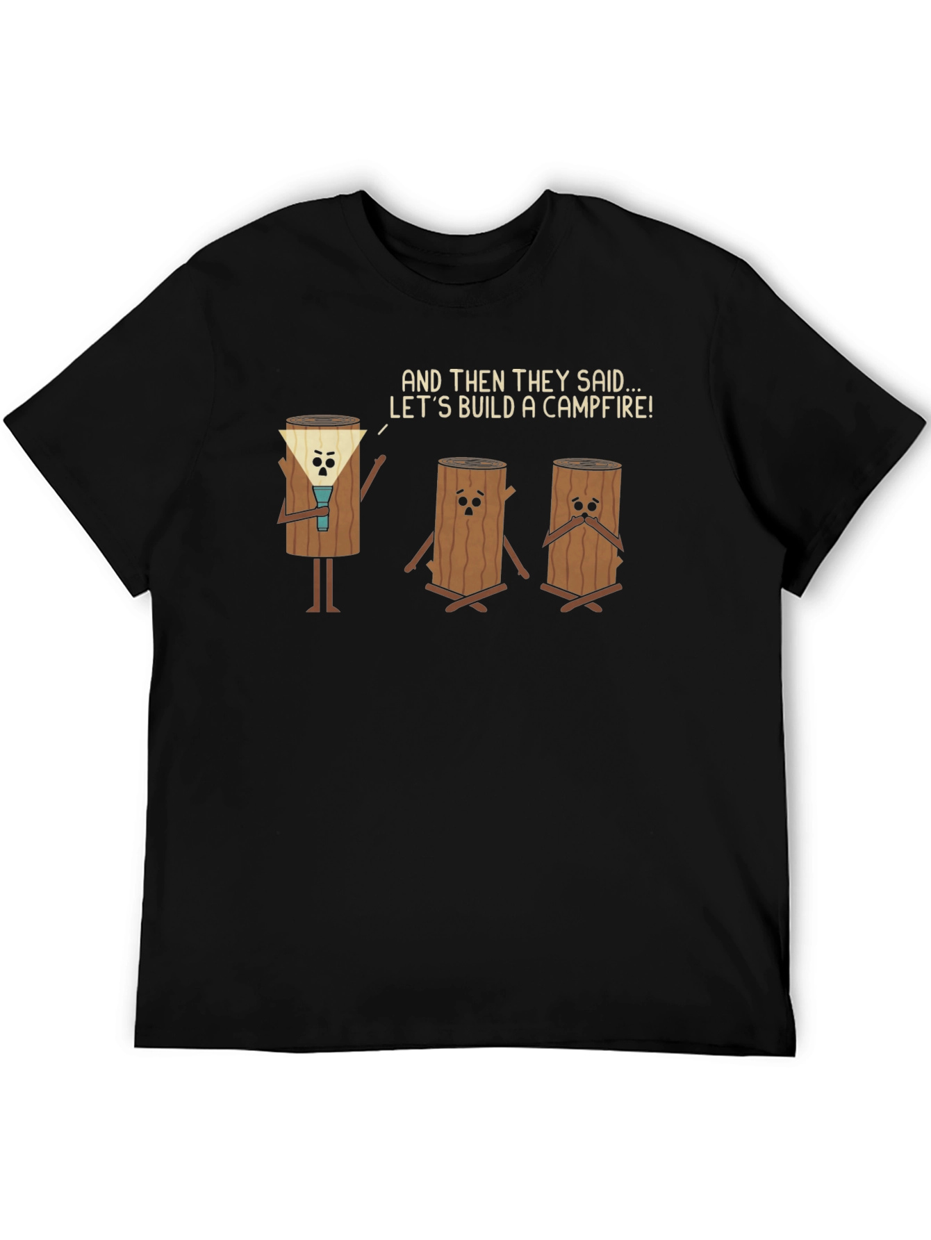 Black Funny Campfire Logs T-Shirt - Dark Humor Tee view 5