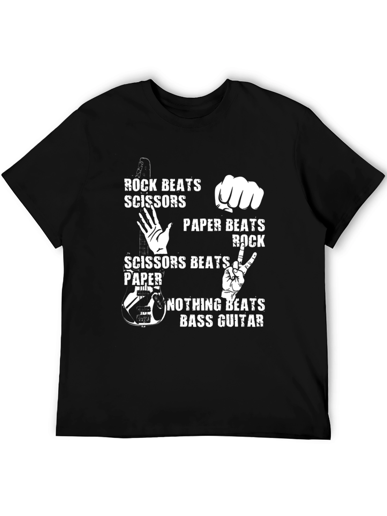 Black Rock Paper Scissors Bass Guitar Novelty T-Shirt view 5