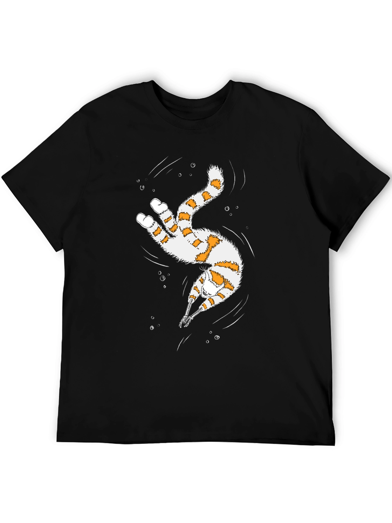 Black Whimsical Diving Cat Graphic Tee - Black view 5