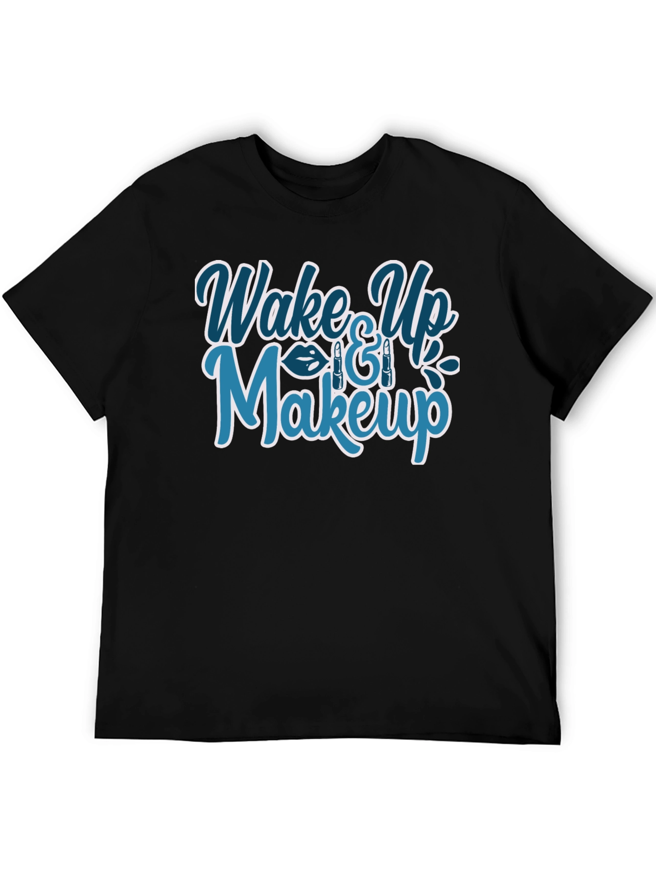 Black Wake Up & Makeup Graphic T-Shirt - Trendy Style view 5