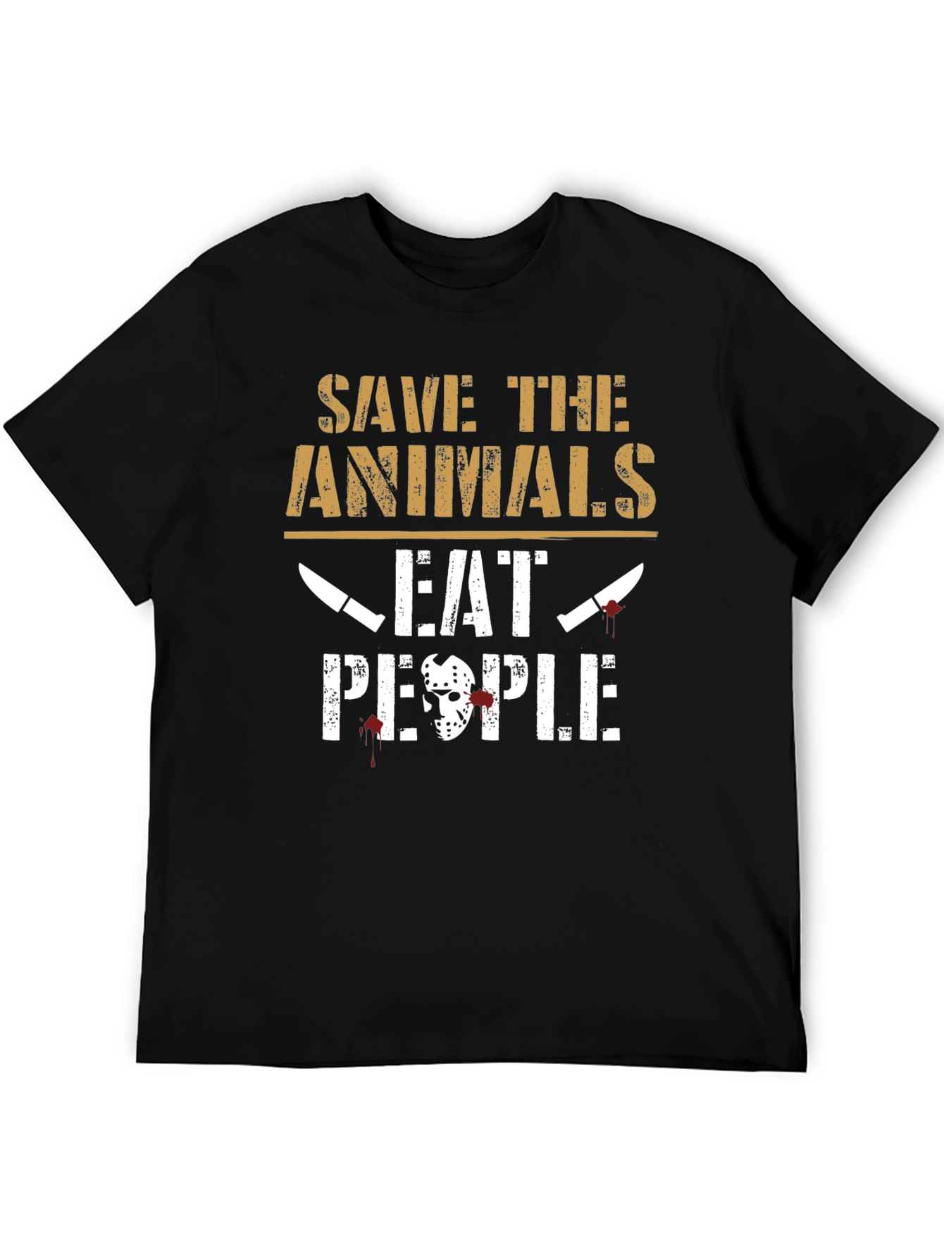 Black Save Animals Eat People Funny Graphic Tee - Black view 5