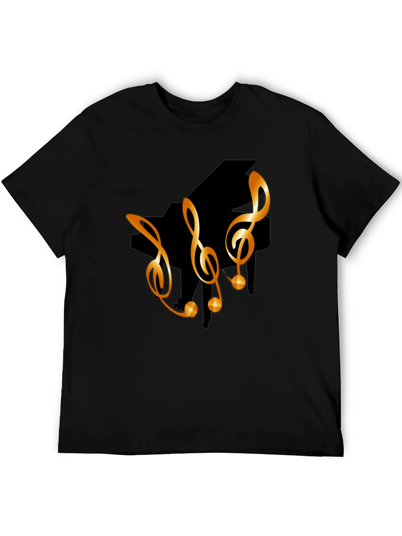 Black Musical T-Shirt with Piano & Treble Clef Design view 5