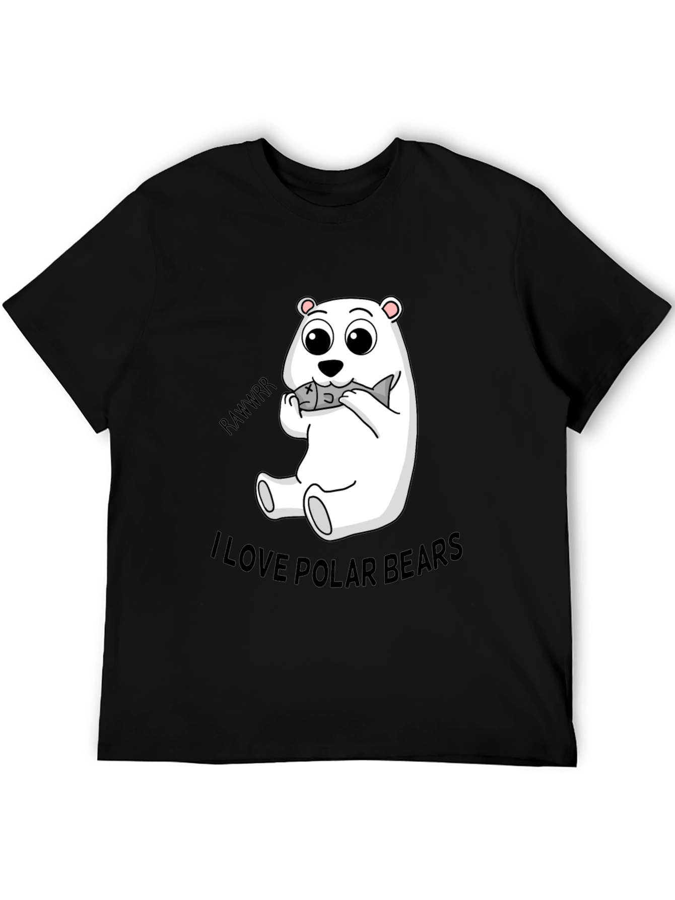 Black Cute Polar Bear Eating Fish Black T-Shirt view 5