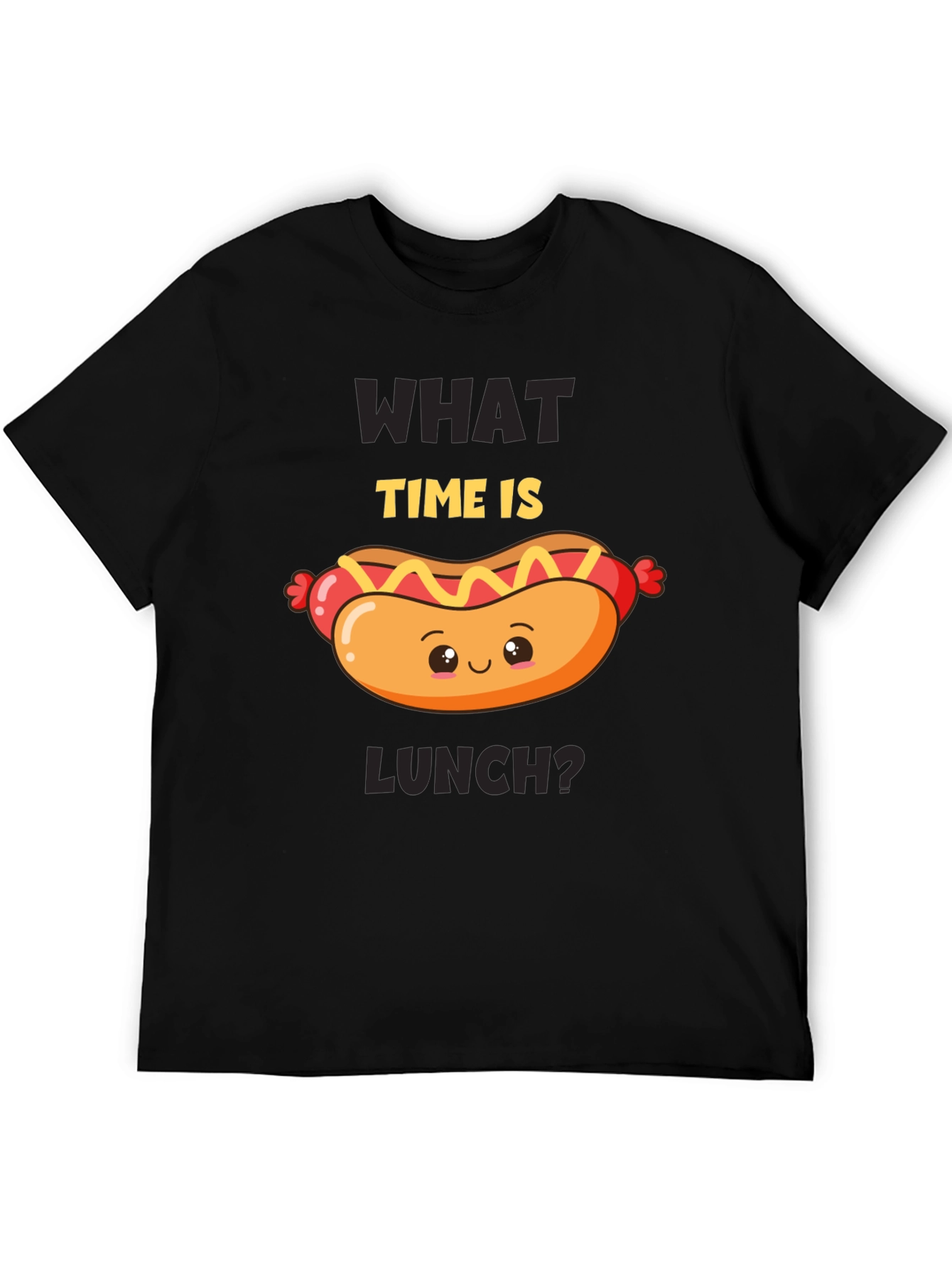 Black Funny Hot Dog T-Shirt - What Time Is Lunch? view 5