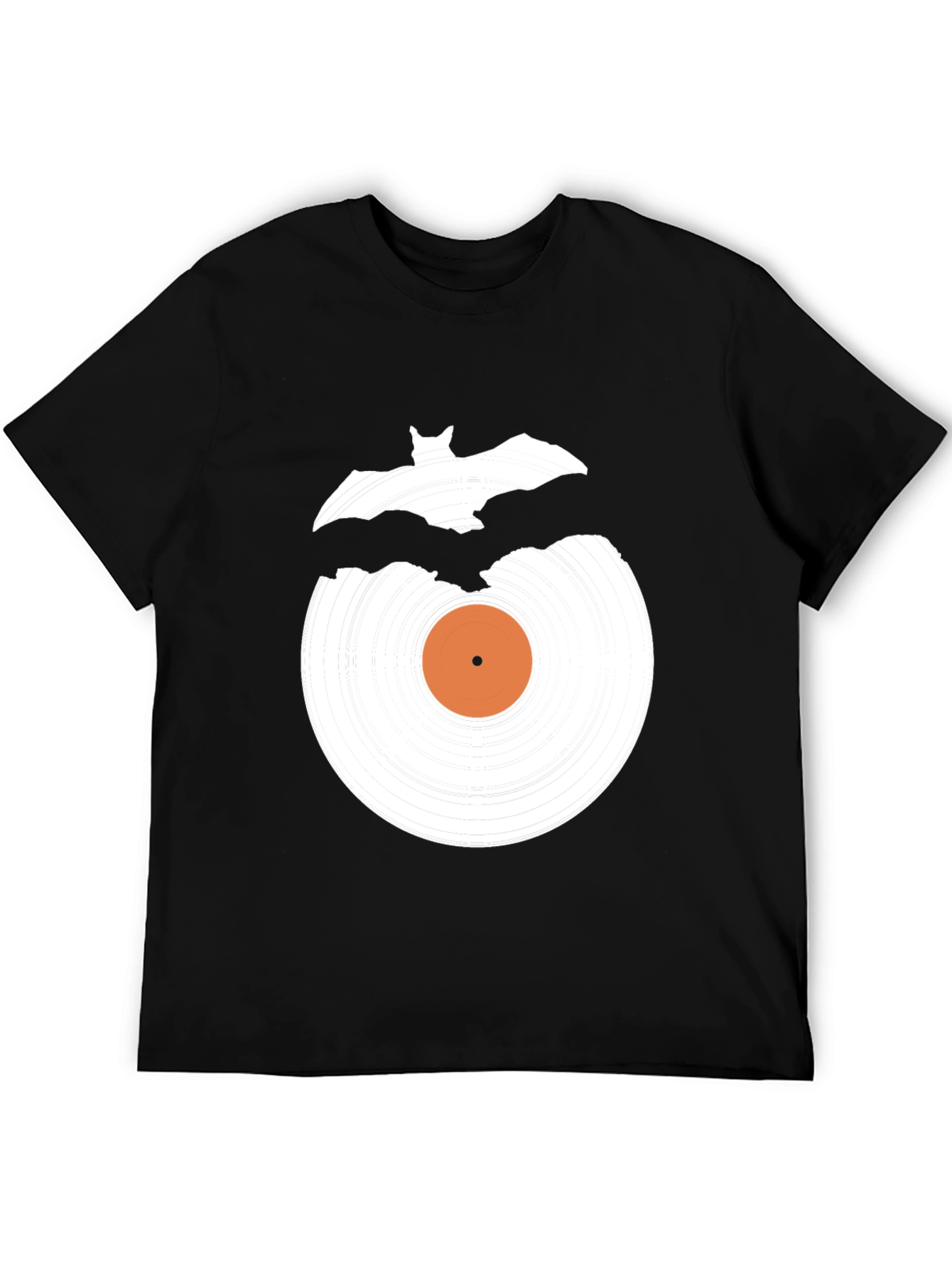 Black Bat Vinyl Record Graphic Tee - Halloween Style view 5