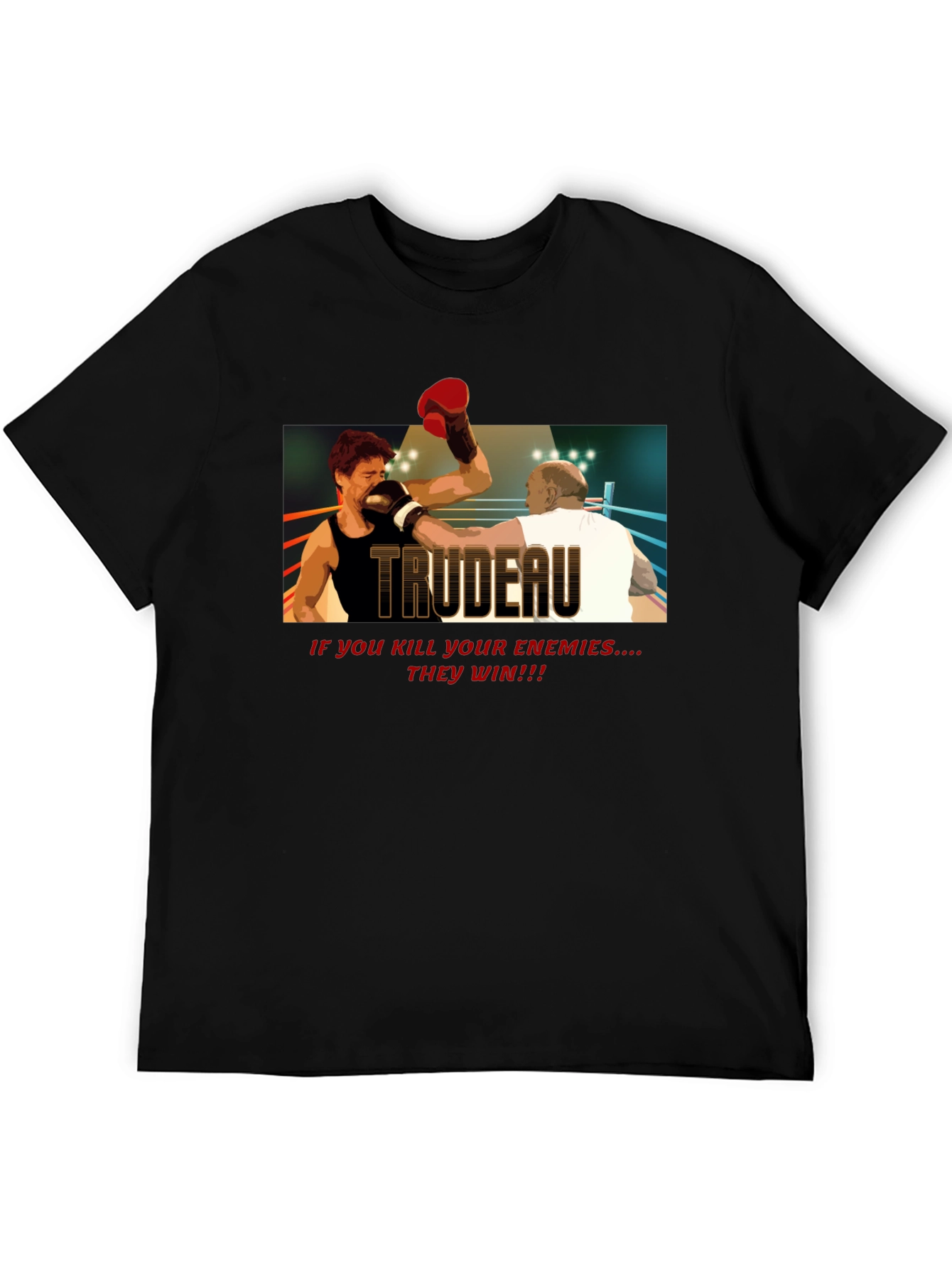 Black Trudeau Boxing Graphic Tee - Political Statement T-Shirt view 5