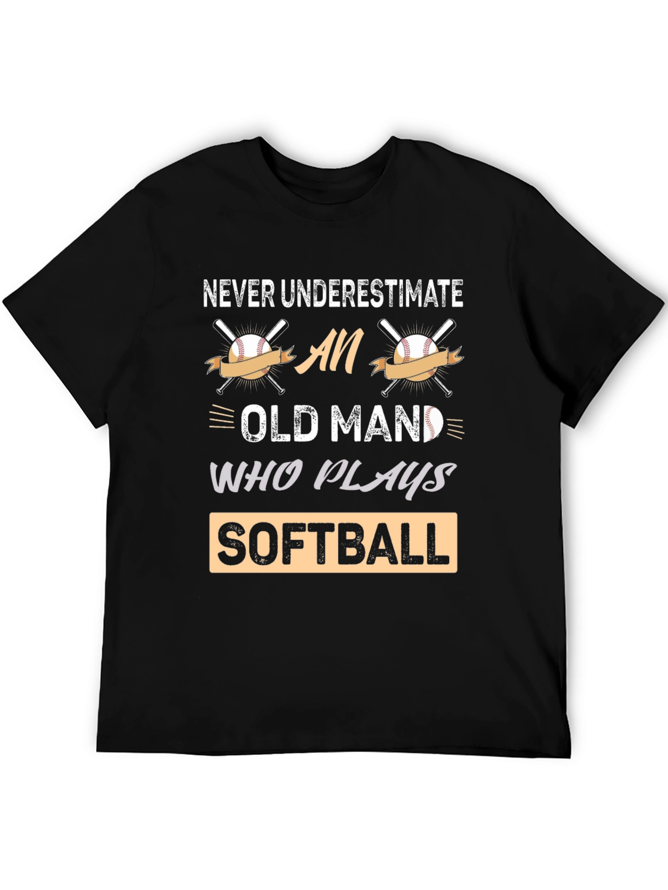 Black Never Underestimate An Old Man Who Plays Softball T-Shirt view 5