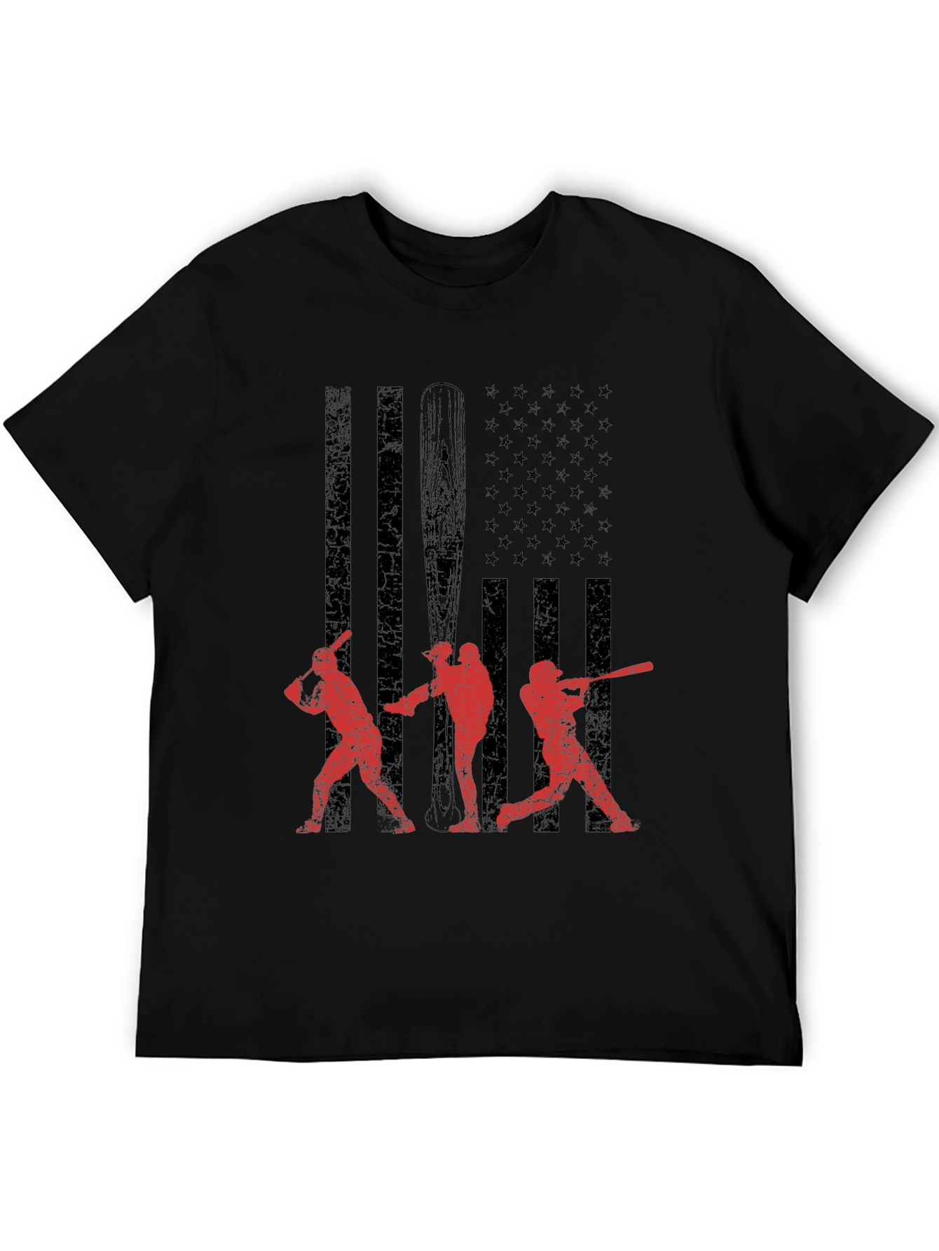 Black Baseball USA Flag Graphic T-Shirt view 5